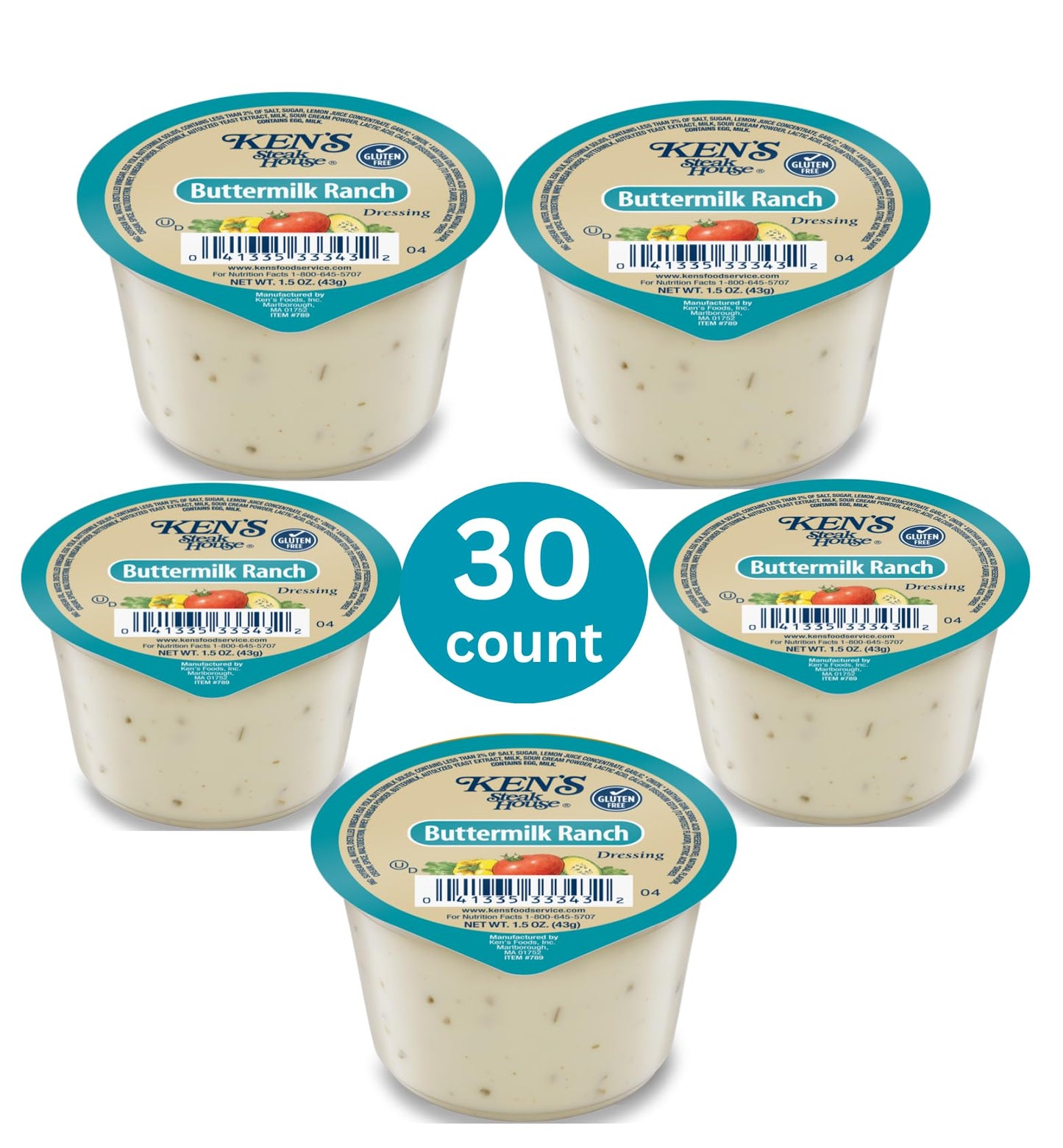 30 Count | Salad Dressing Dipping Sauce Portion Cups | Single Serve Packets (Buttermilk Ranch)