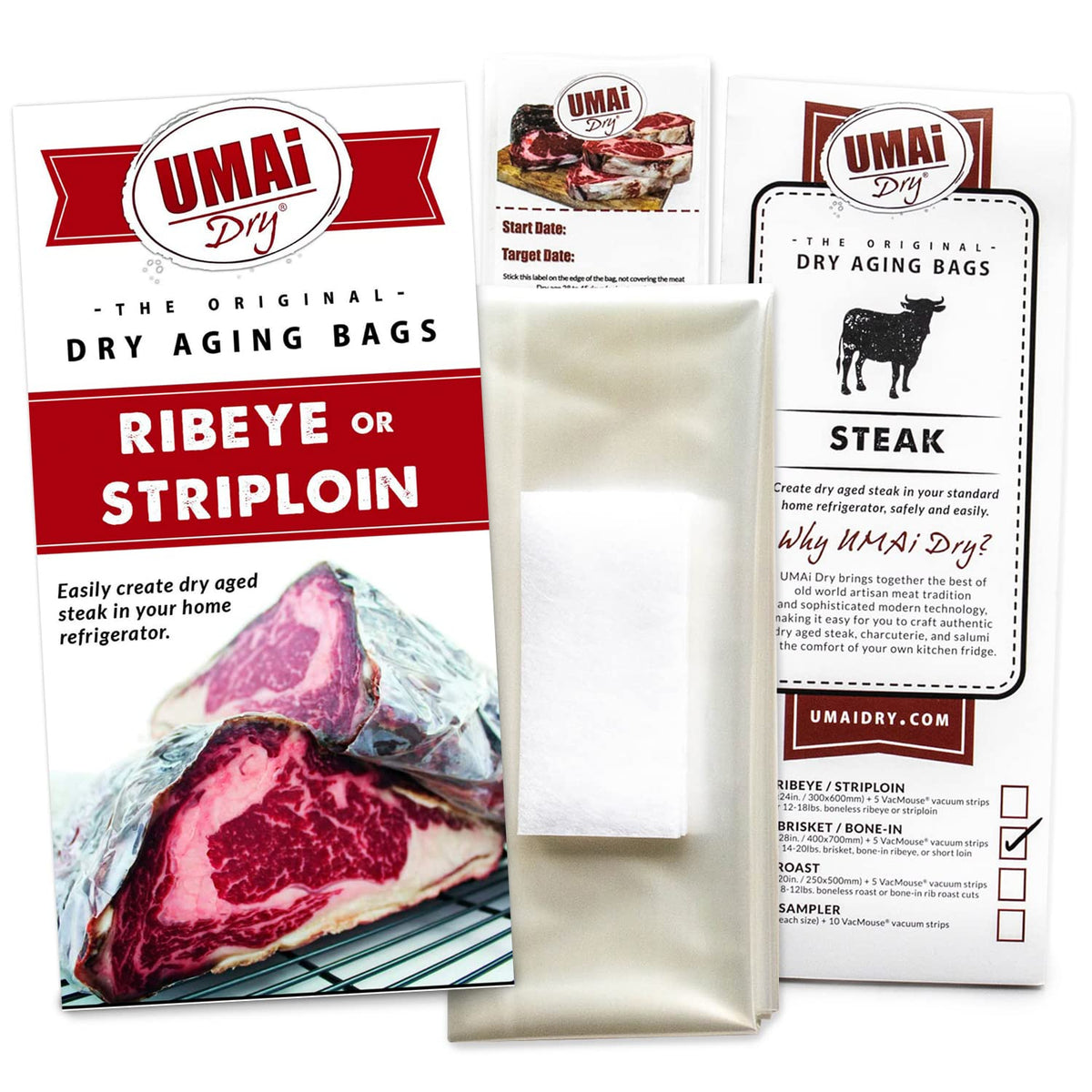 Umai Dry Aging Bag For Steaks, Pack Of 3, Dry Age Bags For Meat, Ribeye & Striploin Steak Up To 12-18 Lbs, Home Steak Ager Refrigerator Bags, No Vacuum Sealer Needed, Tender Aged Beef In 28-45 Days