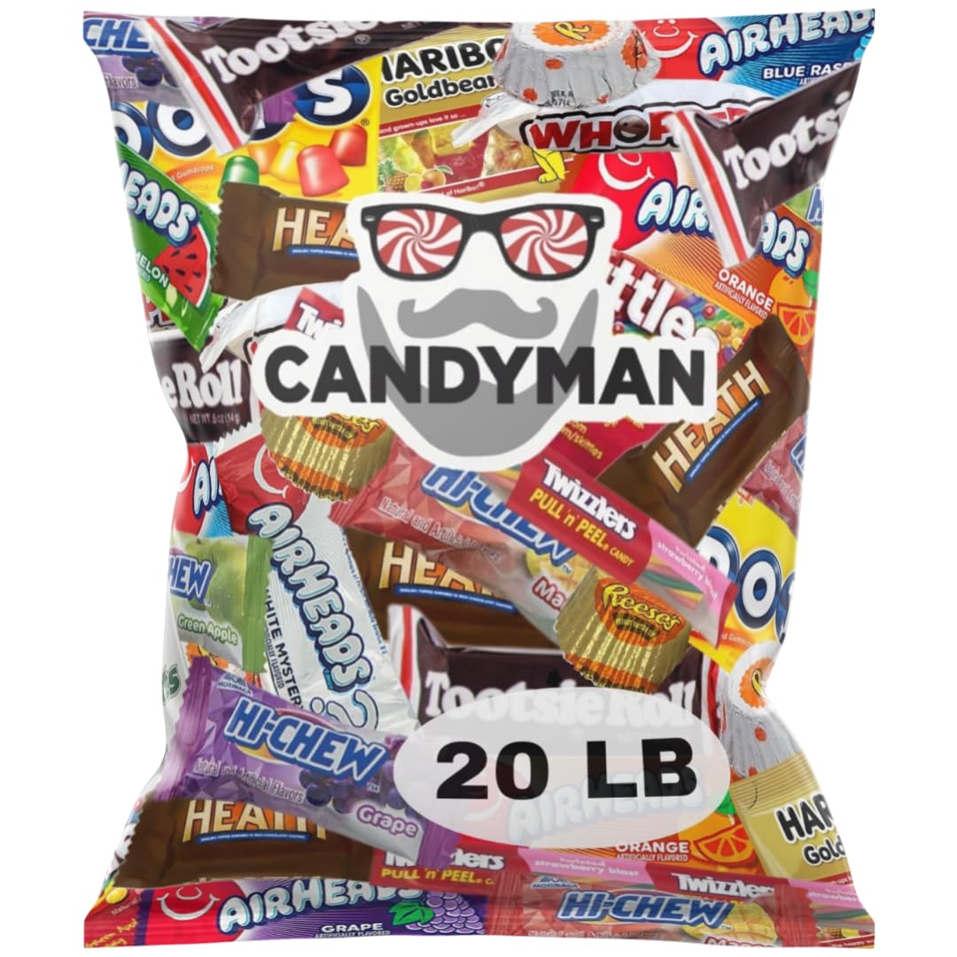 CANDYMAN Chocolate & Candy Bundle, 20 LB Mixed Individually Wrapped Treats for Parties