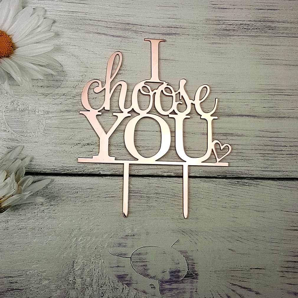 JIEEIN Wedding Cake Topper, Acrylic, Mirror Rose Gold, Model NJ-0389, for Engagement and Marriage Party Decorations