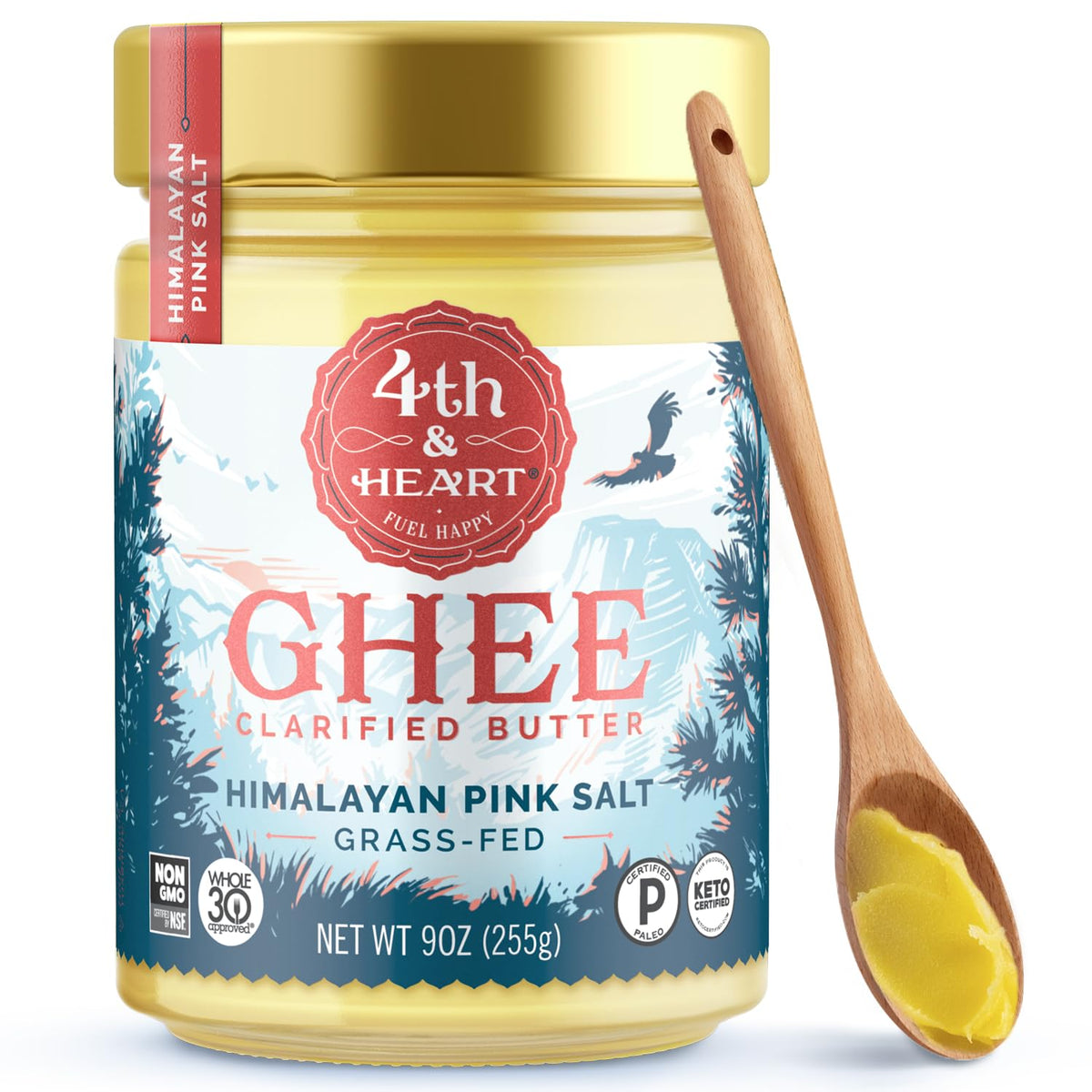 4th & Heart Ghee, Grass-Fed Clarified Butter, Keto, Non-GMO, Lactose & Casein Free, 9 oz, Model 01-00230