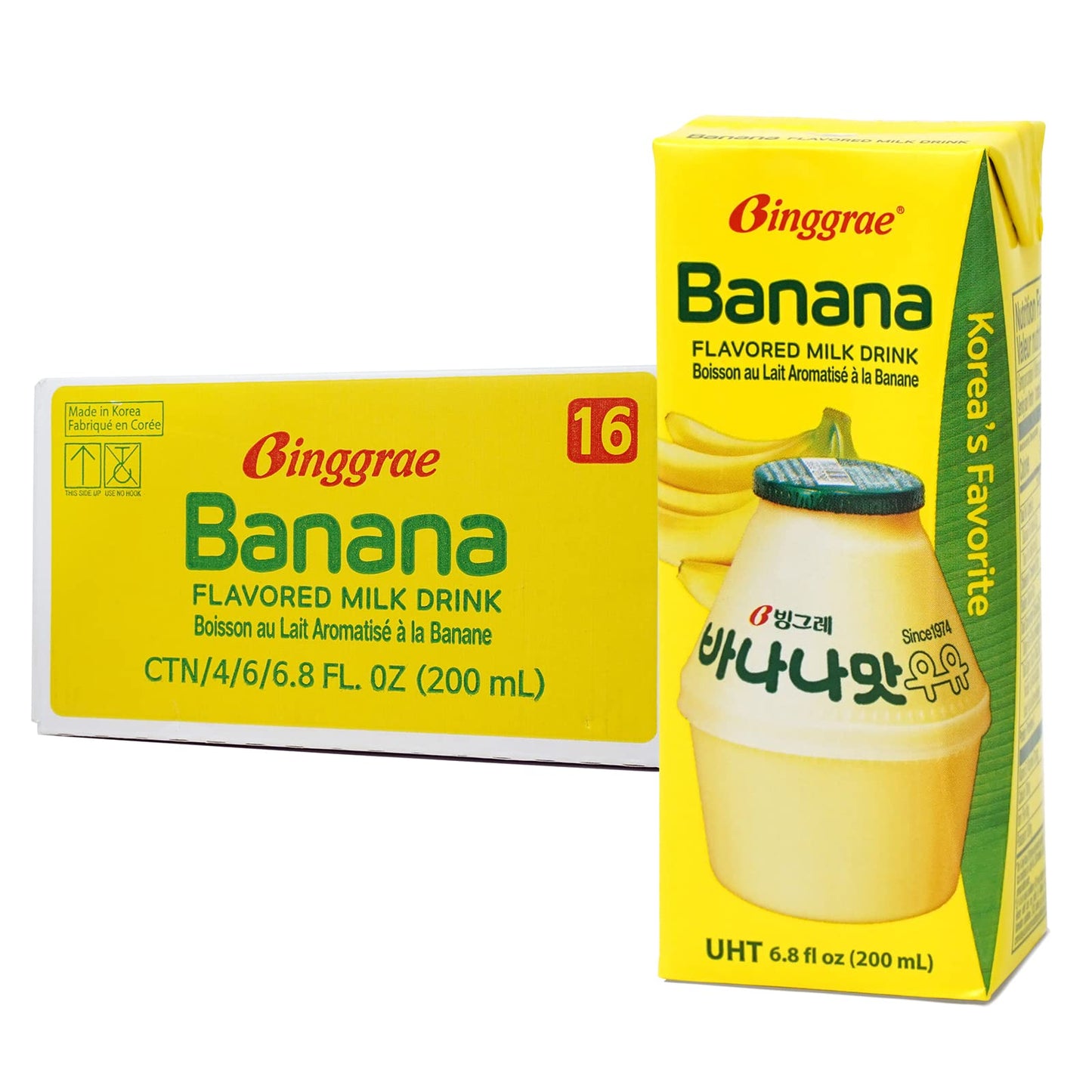 Binggrae Banana Flavored Milk Drink - Korean Sweet and Creamy Beverage - Shelf-Stable 6.8 fl oz Cartons - Pack of 24