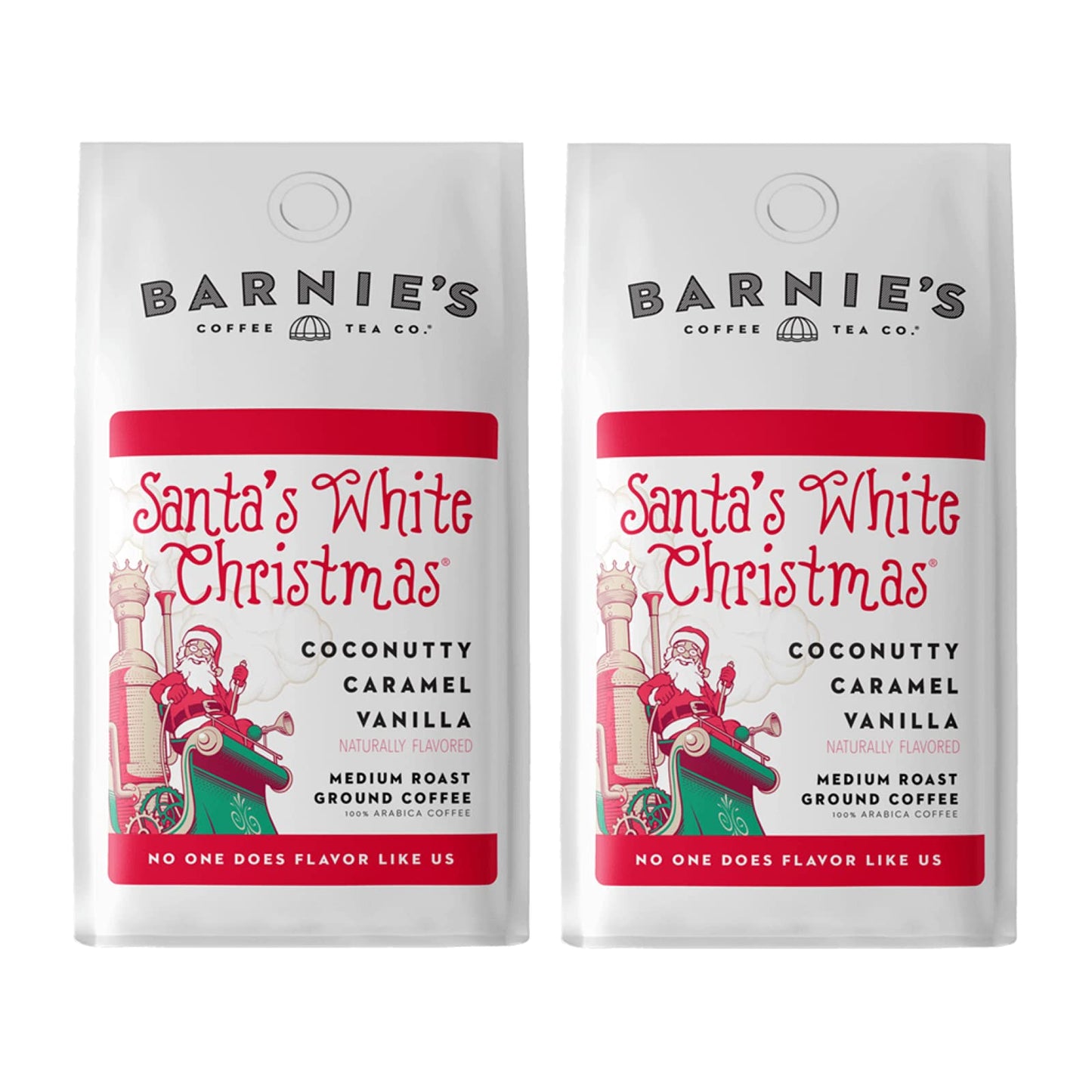Barnies Santas White Christmas Ground Coffee With Coconut, Caramel, And Warm Vanilla Flavors, Medium Roasted Arabica Coffee Beans, 12 Oz Bag (Pack Of 2)