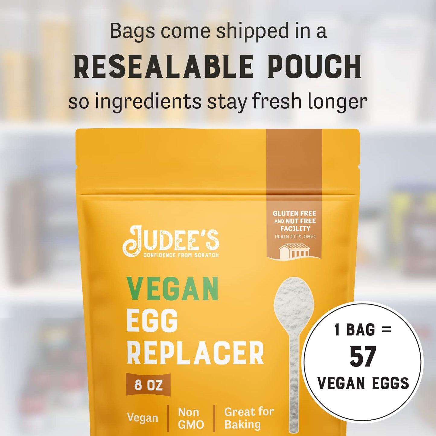 Judees Gluten Free Egg Replacer Powder - Egg Replacer for Baking & Vegan-Friendly - Non-GMO & Preservative-Free Keto-Friendly Formula - Vegan Baking Supplies - 8 Ounce