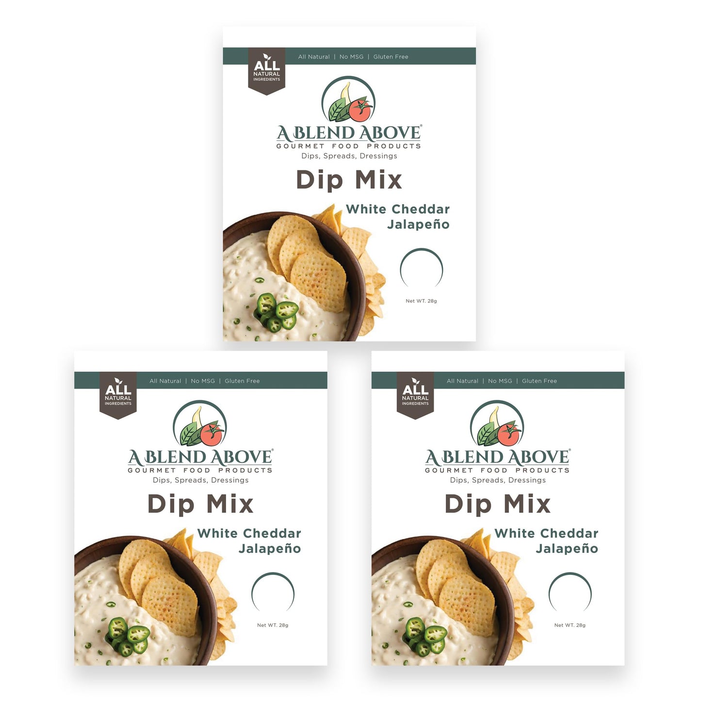 A Blend Above White Cheddar Jalapeno Dip Mix, Gluten-Free, Vegan Friendly, 3 Packs, 1 oz Each