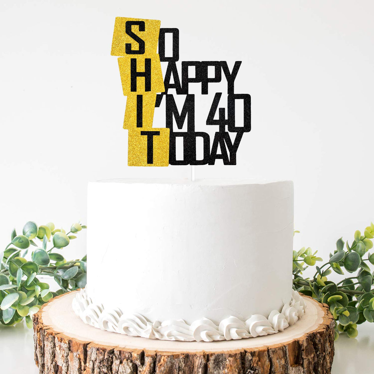 Caiwowo Cake Topper - Funny 40th Birthday Decoration - Glitter Paper - Multi Color - Model 1
