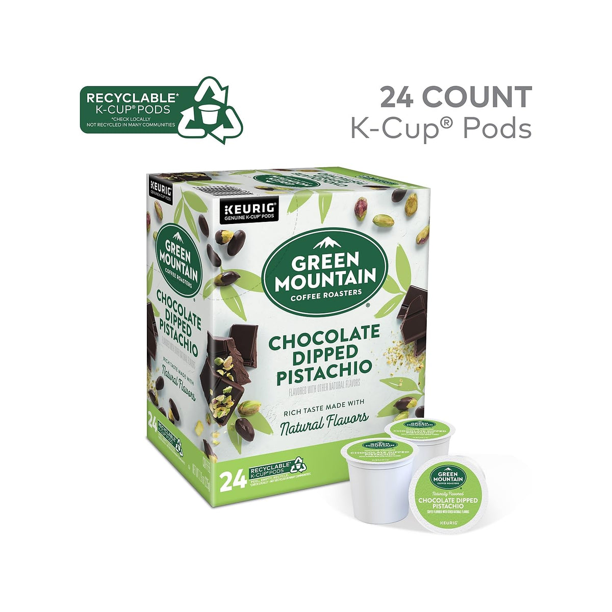 Green Mountain Coffee Roasters Chocolate Dipped Pistachio Coffee Keurig K-Cup Pods, 24/Box (5000378228)