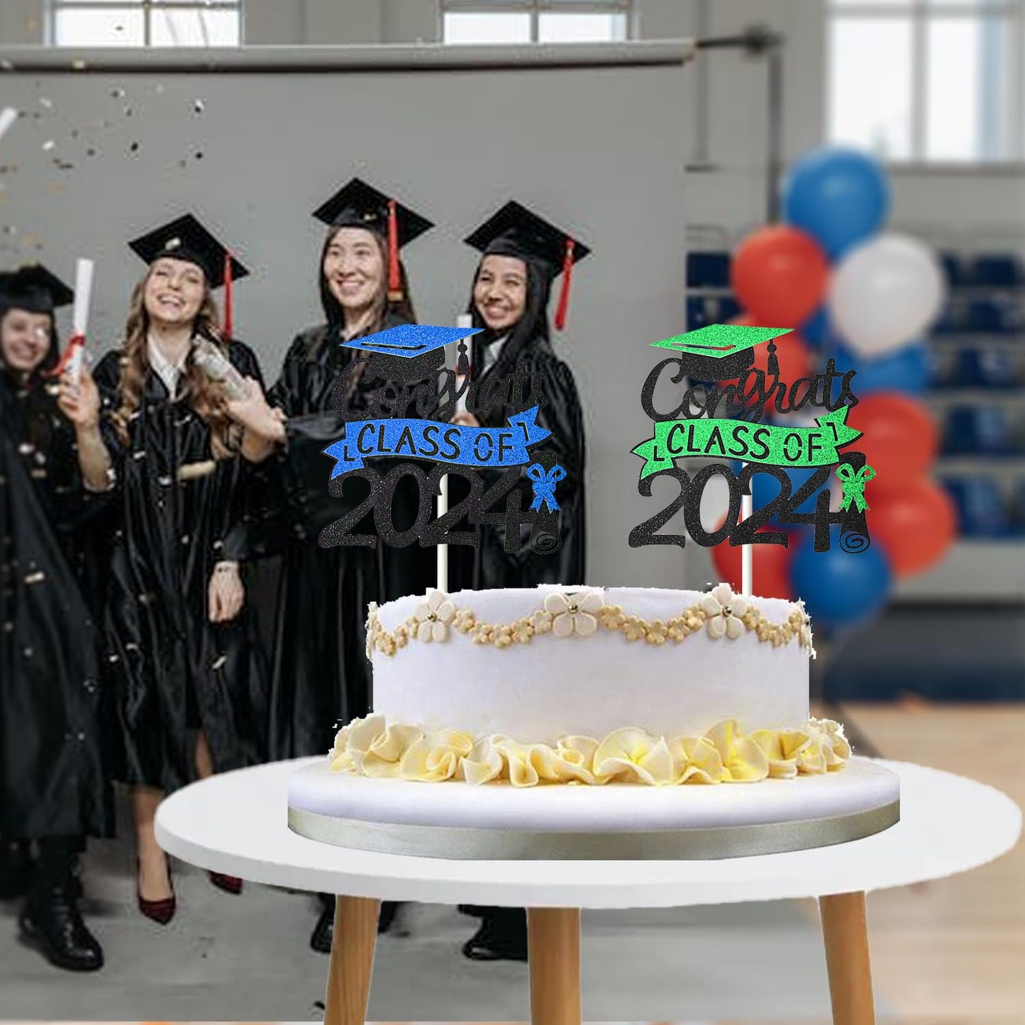 Chewarelly 1 Pack 2024 Class Of Cake Topper, Glitter Congrats Grad Cake Decor,Graduation Cake Picks For Senior High School Colle