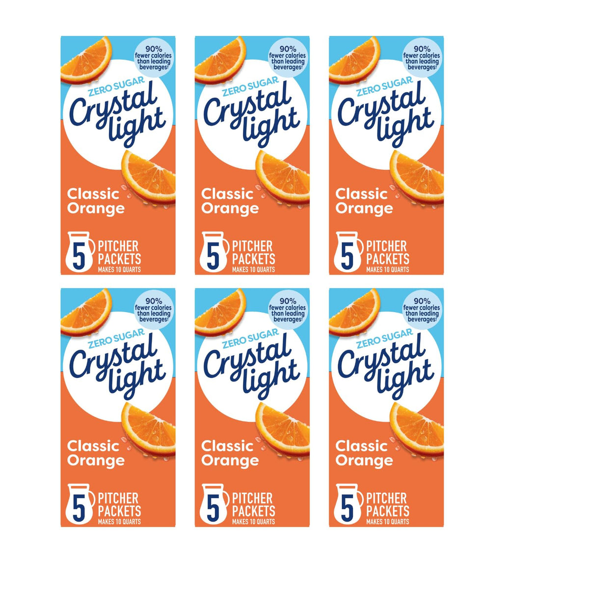 Crystal Light Drink Mix, 5 Pitcher Packets, for Flavorful Hydration and Shareable Refreshment, Classic Orange Natural Flavor, Ze
