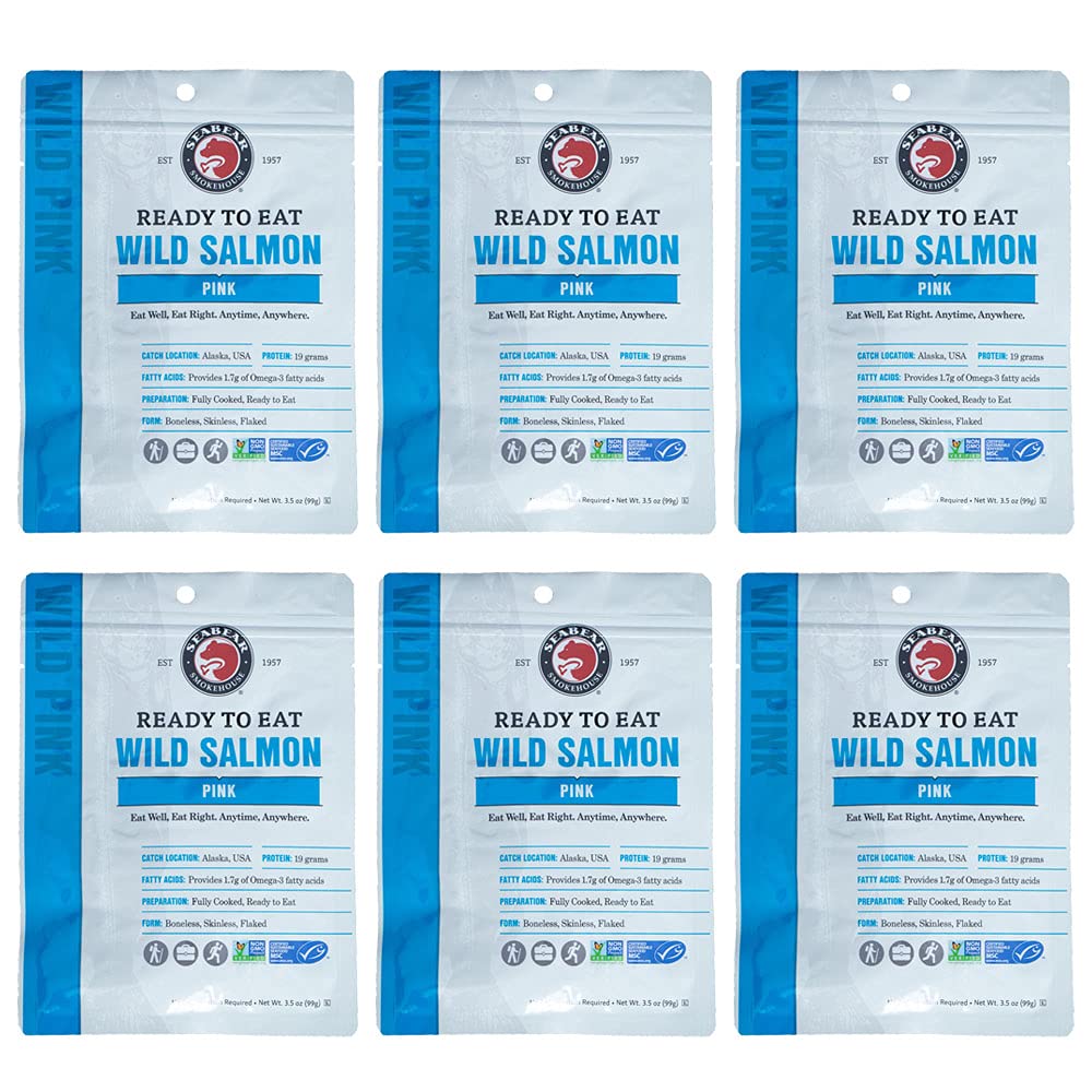 SeaBear - Ready-to-Eat Wild Alaskan Pink Salmon - 3.5 oz - 6 Pack
