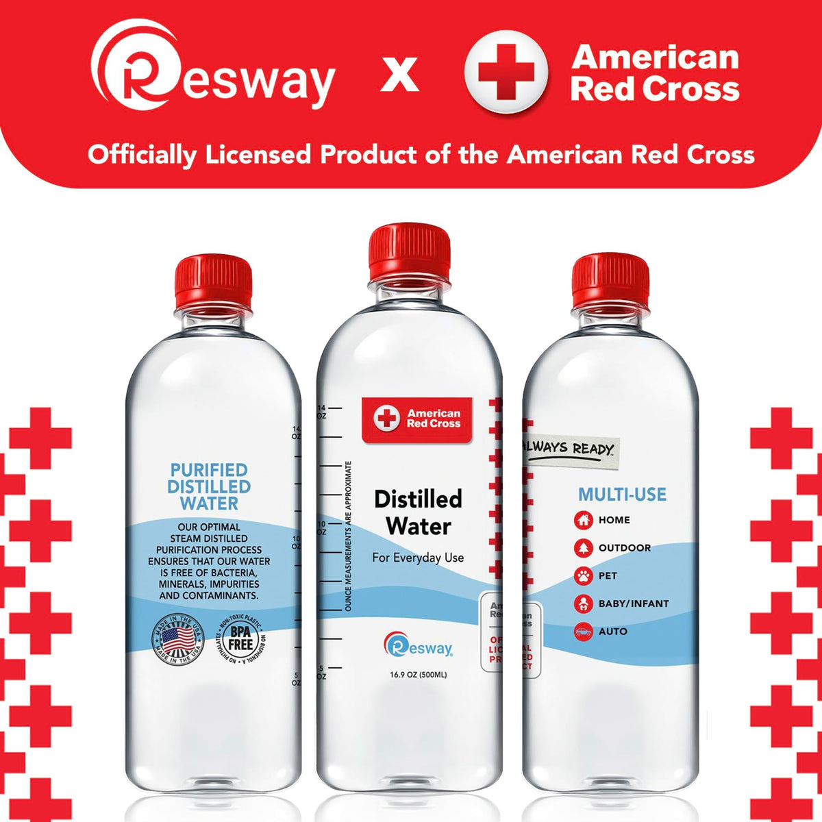 Resway Distilled Water 16.9 fl. oz. - Purified for Drinking, Baby Formula, Nutrition, Aquarium Care - 24 Pack