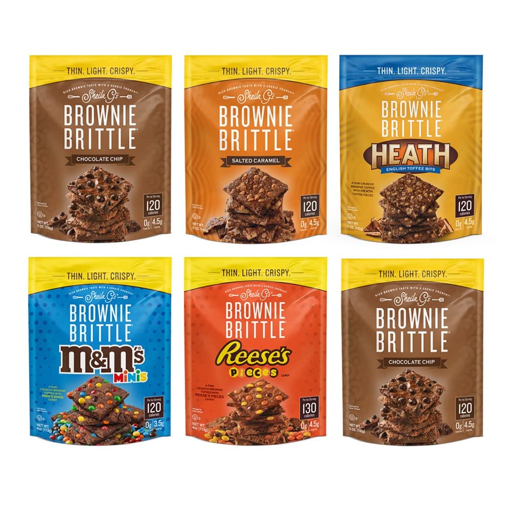 Brownie Brittle - Variety Pack Thin and Crispy Sweet Snacks (Pack of 6, 5 oz), Rich Gourmet Brownie Bites Dessert