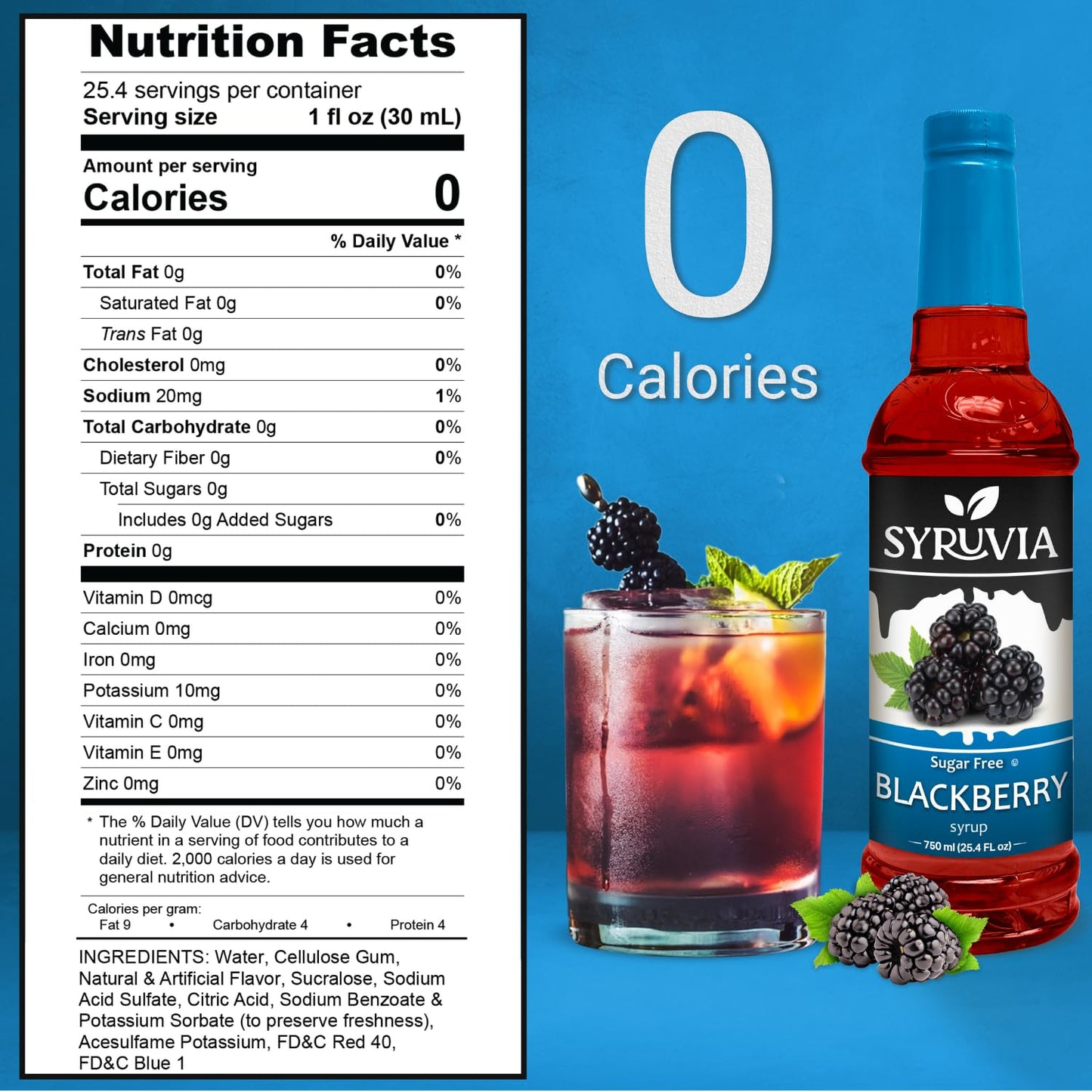 Syruvia Sugar-Free Blackberry Syrup, 25.4 fl oz - Bold Flavor, Kosher, Gluten-Free, Perfect for Beverages and Desserts