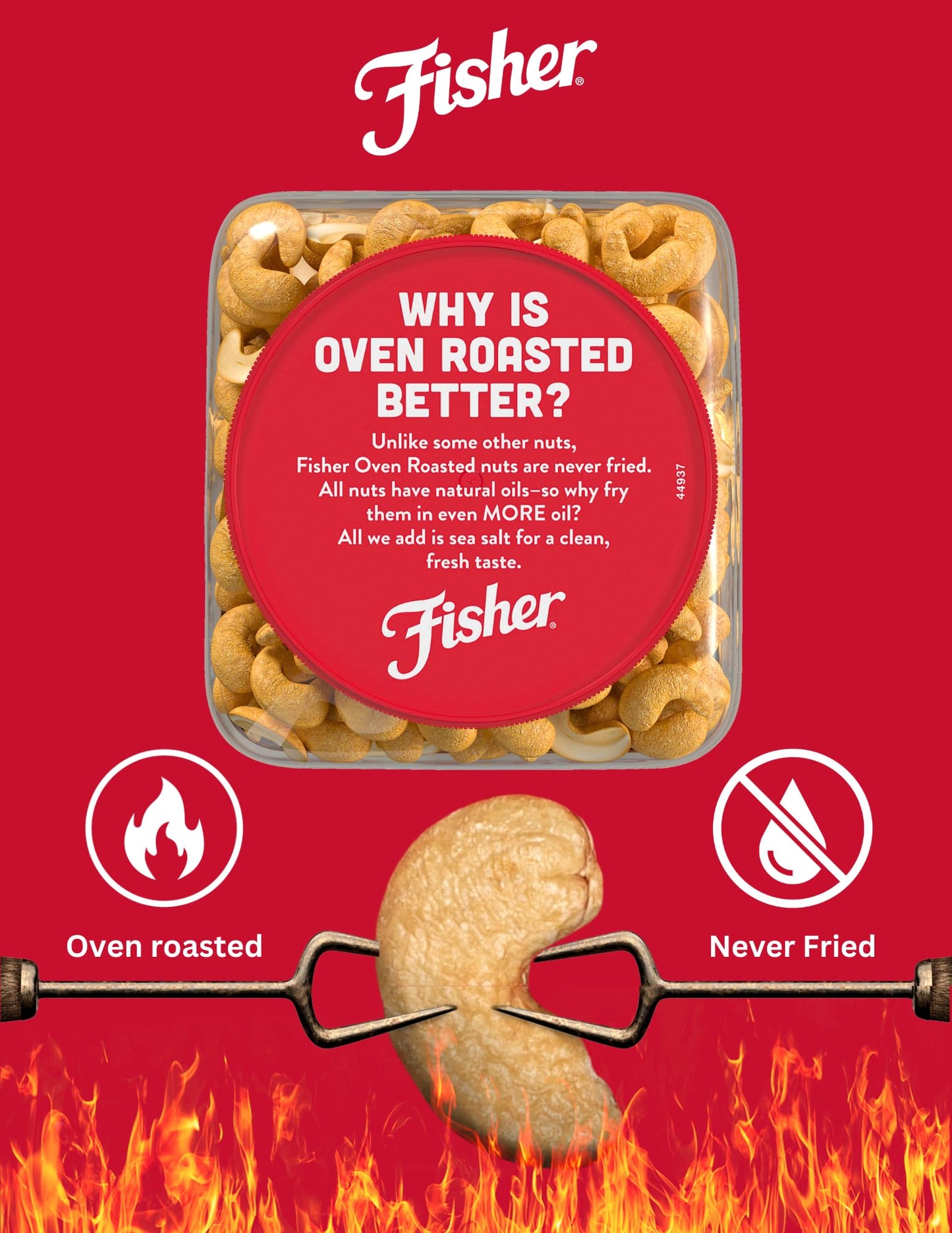 Fisher Whole Cashews, Oven Roasted, Sea Salt, 24 Ounces, Gluten Free, Vegan Protein, Snack
