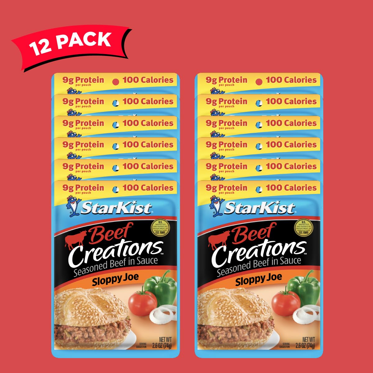 StarKist Beef Creations Sloppy Joe Pouches, 2.6 oz, 12 Pack - Convenient Meal Option