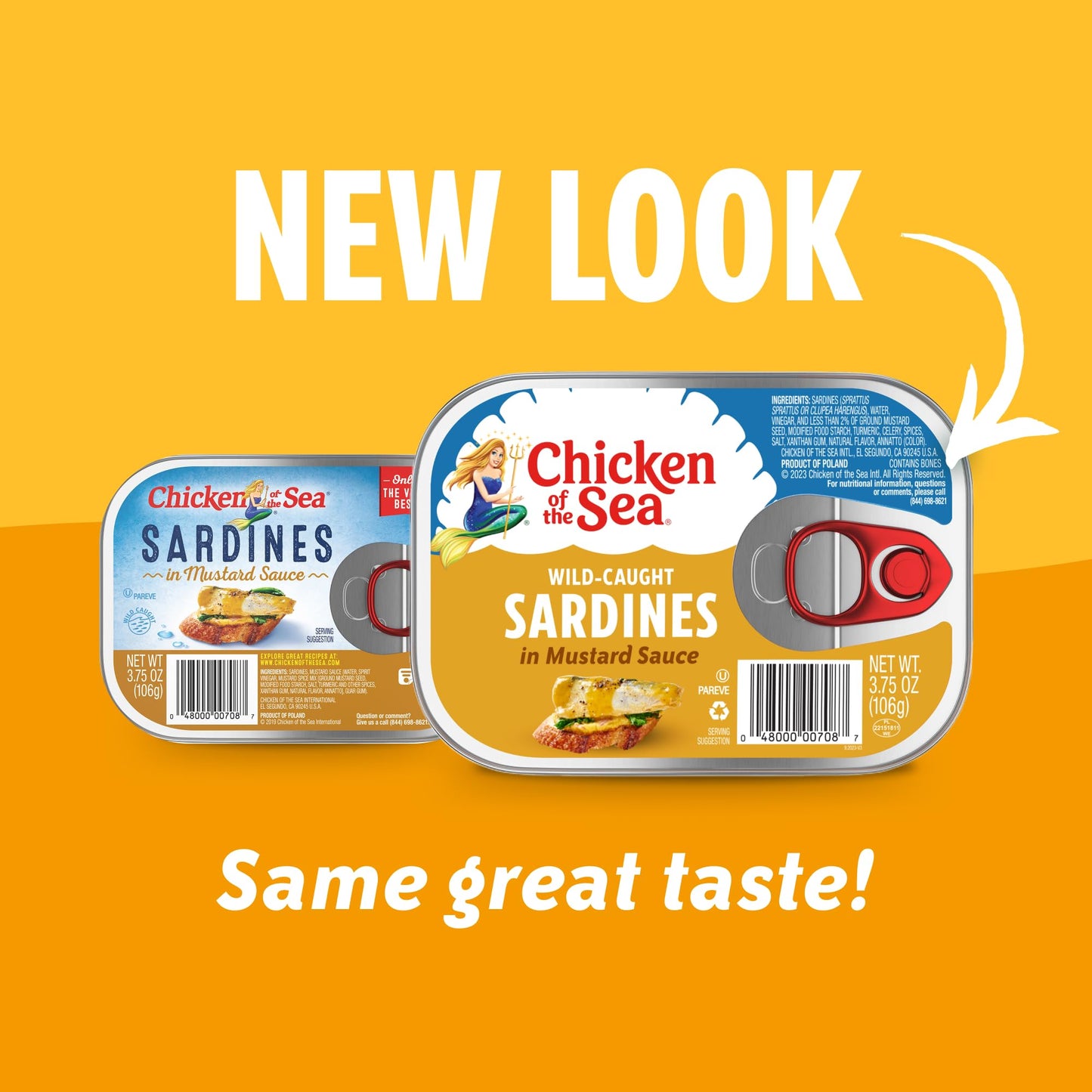 Chicken of the Sea Sardines in Mustard Sauce, Wild Caught, 3.75 oz Can, Pack of 18
