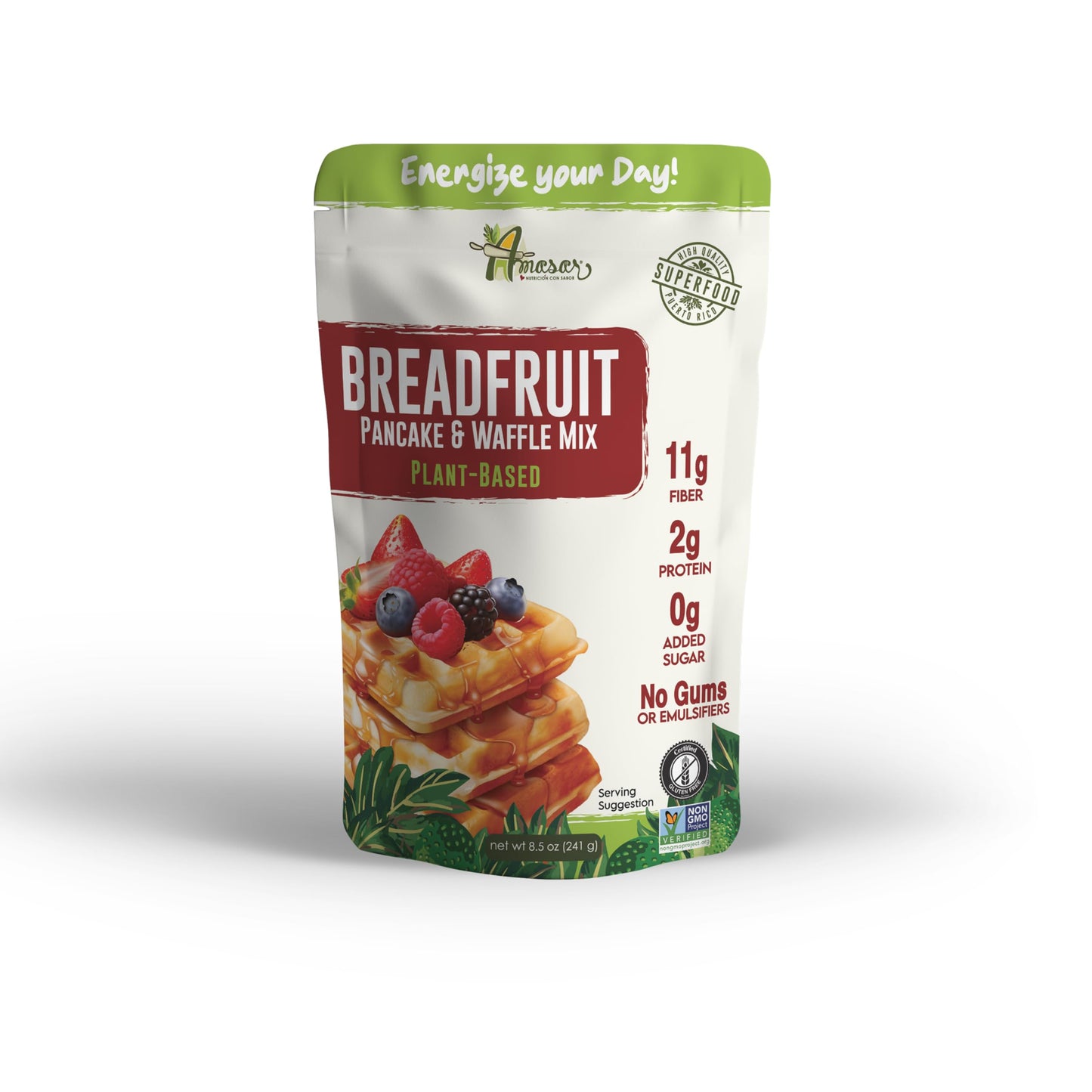 Amasar | Breadfruit Pancake And Waffle Mix |Gluten-Free Non-Gmo High-Fiber No Sugar Added | Best For Pancakes Crispy Waffles | Healthy No Preservatives Breakfast Meal | Plant Based (8.50 Ounce (Pack Of 1))