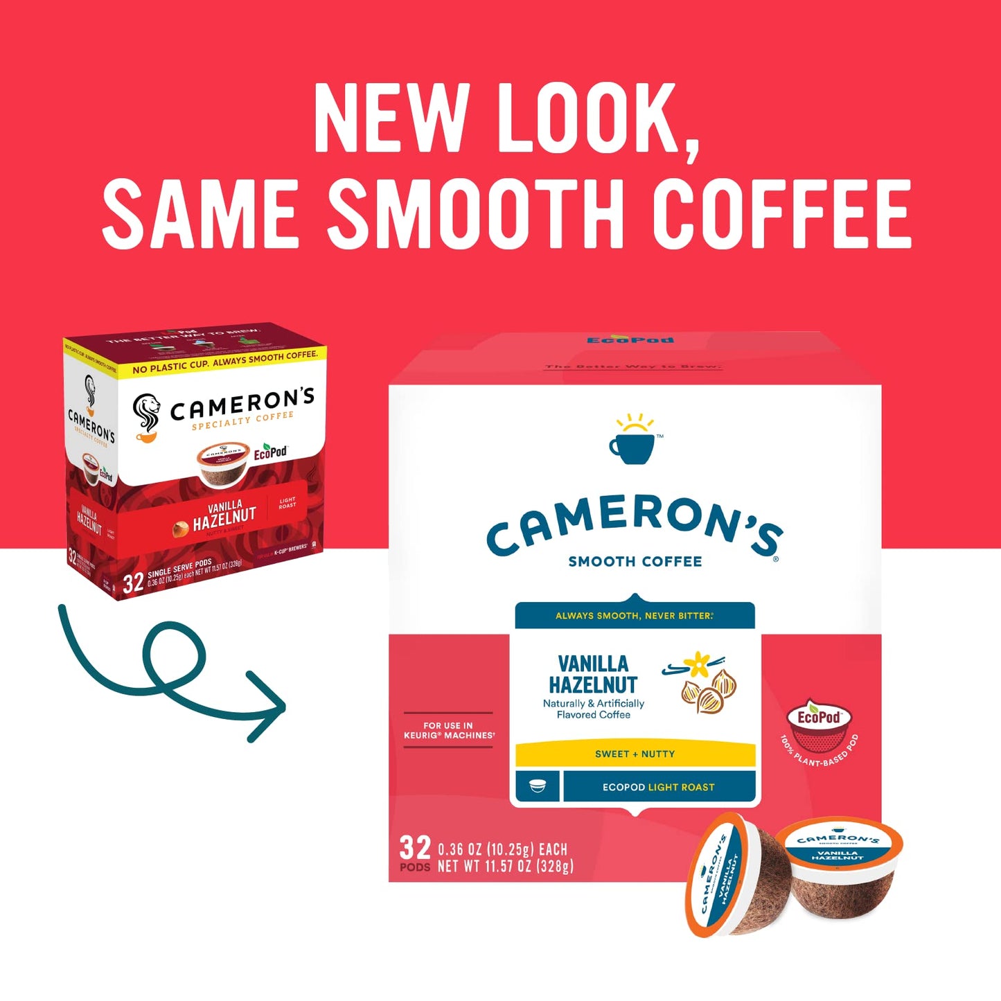 Camerons Coffee Single Serve Pods, Flavored, Vanilla Hazelnut, 32 Count (Pack of 1)