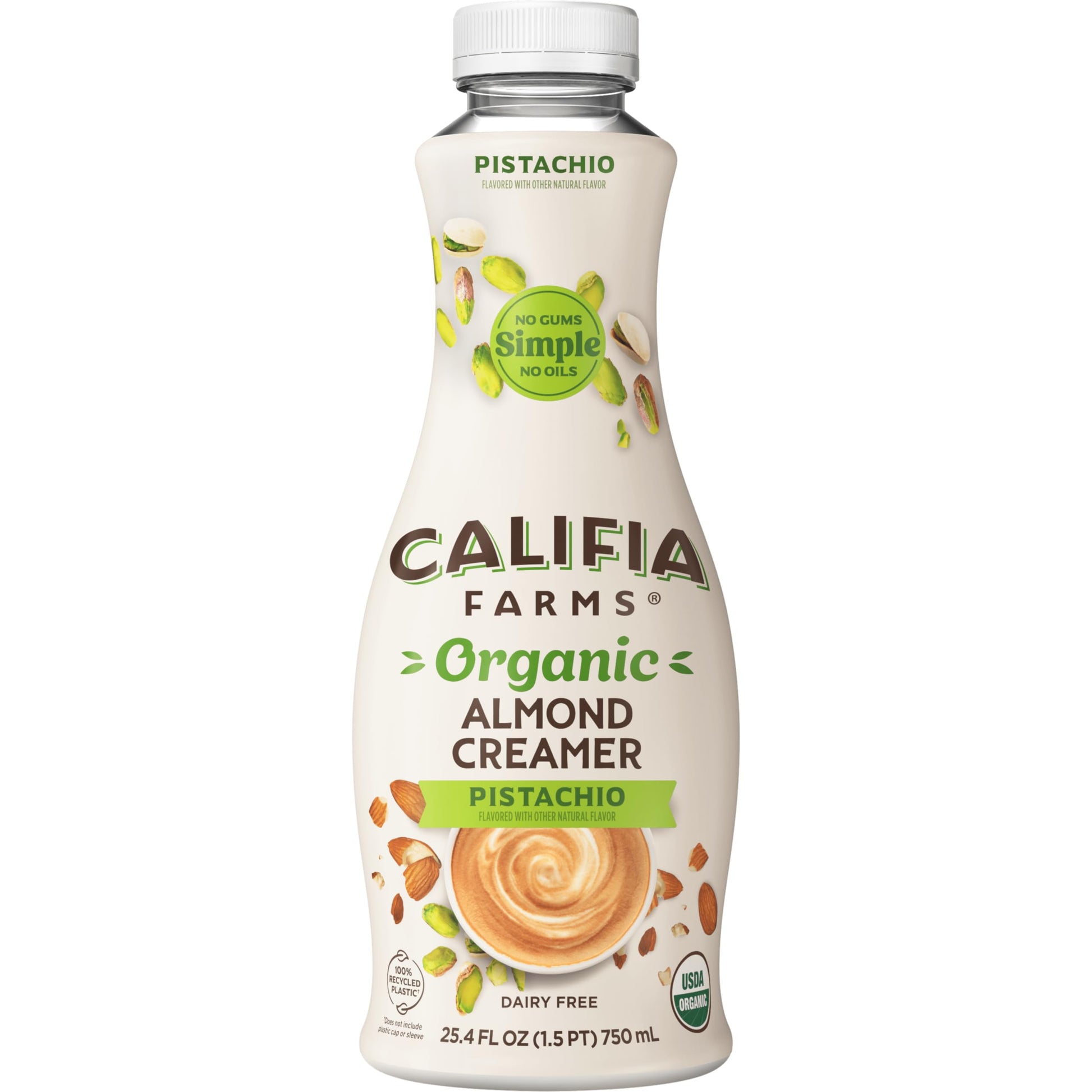 Califia Farms - Organic Pistachio Almond Milk Coffee Creamer, 25.4 Oz, Dairy Free, Plant Based, Vegan, Gluten Free, Non GMO, Alm
