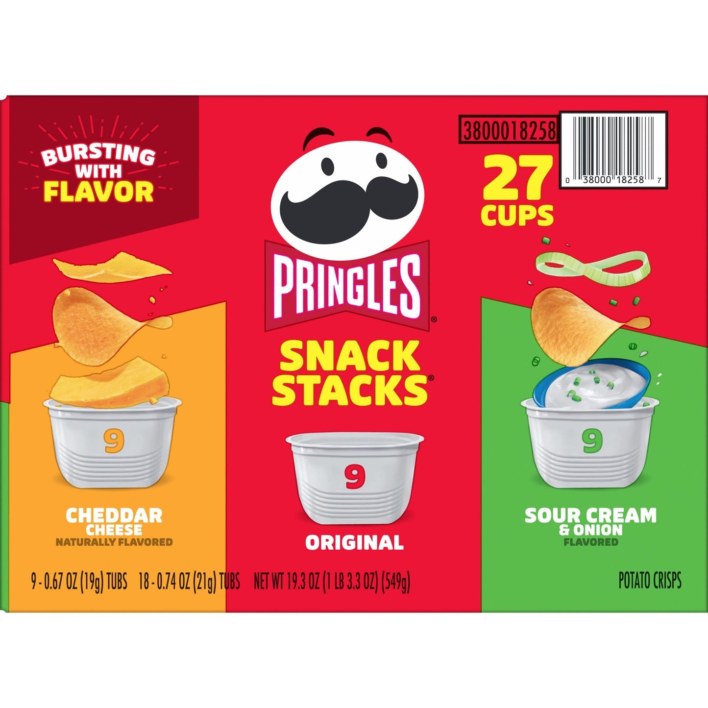 Pringles Potato Crisps Chips, Lunch Snacks, On-the-Go Snacks, Snack Stacks, Variety Pack, 19.3oz Box (27 Cups)