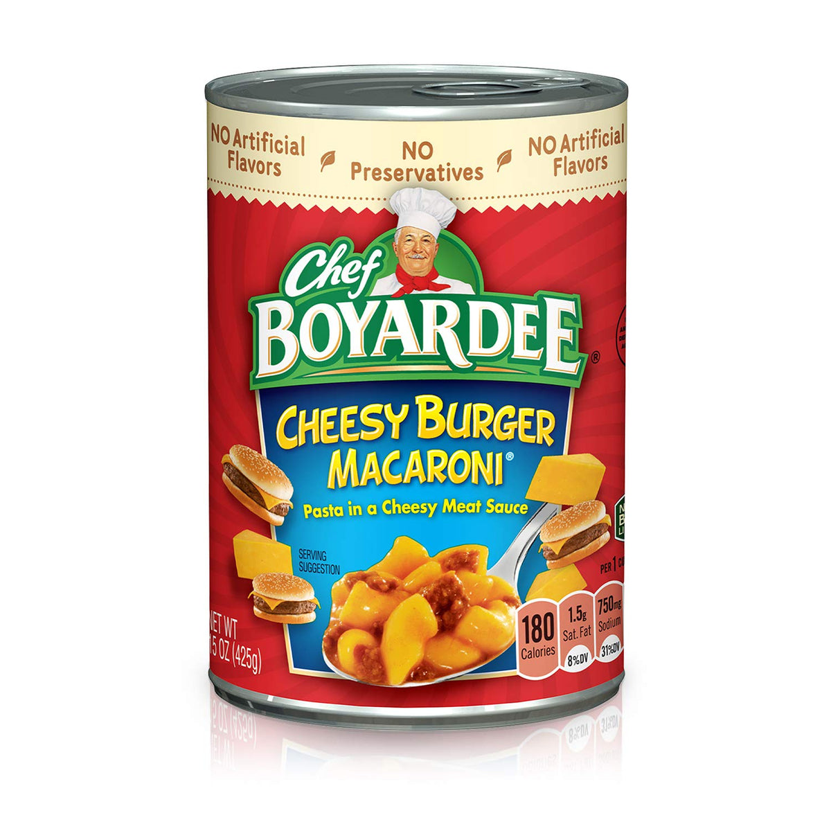 Chef Boyardee Cheesy Burger Macaroni, Canned Food, 15 OZ Can (12 Cans)
