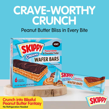 SKIPPY Creamy Peanut Butter & Chocolate Fudge Wafer Snack Bar, 1.3 Oz (36g) - 6 Count Pack