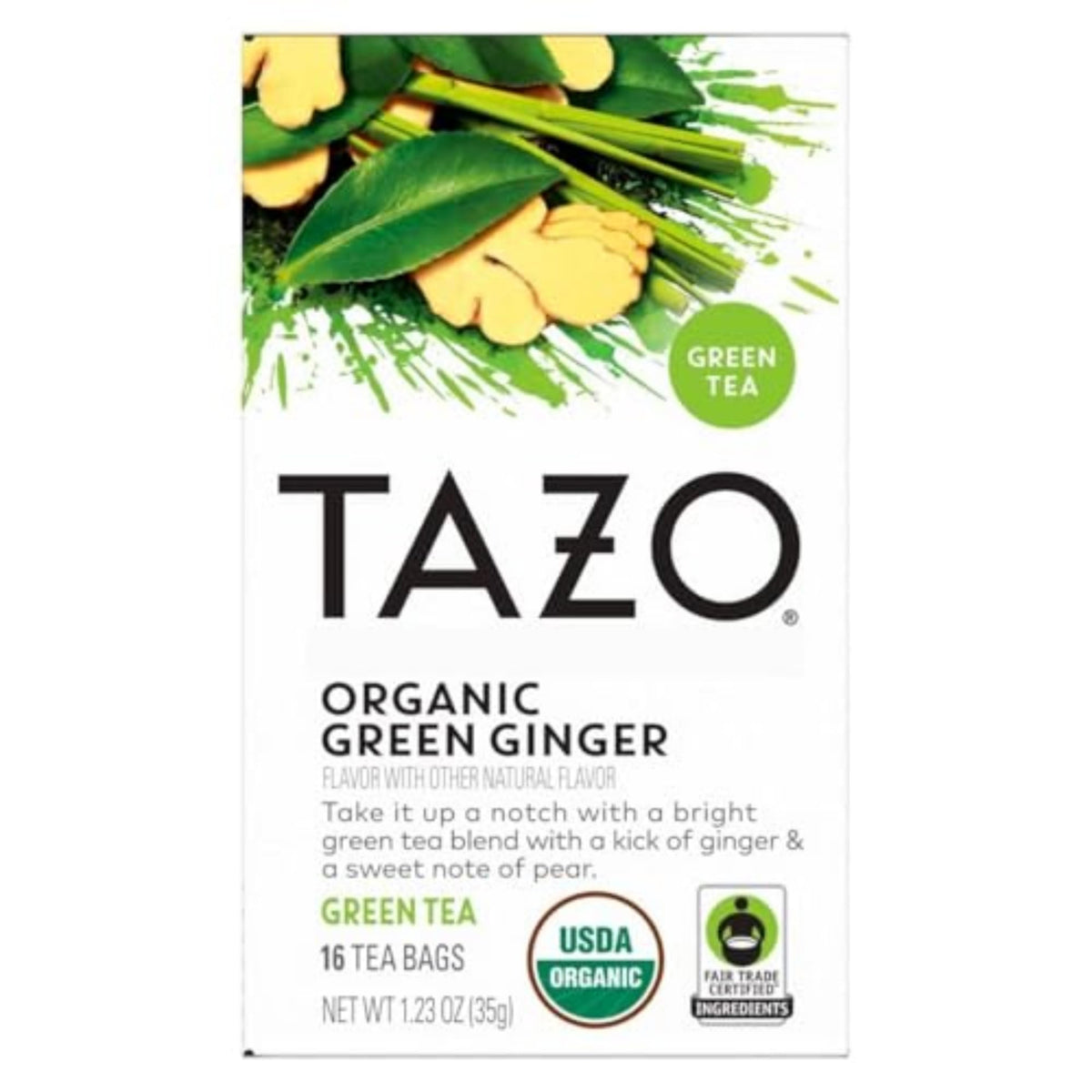 TAZO Organic Green Tea, Green Ginger, Caffeinated Tea, 16 Total Bags