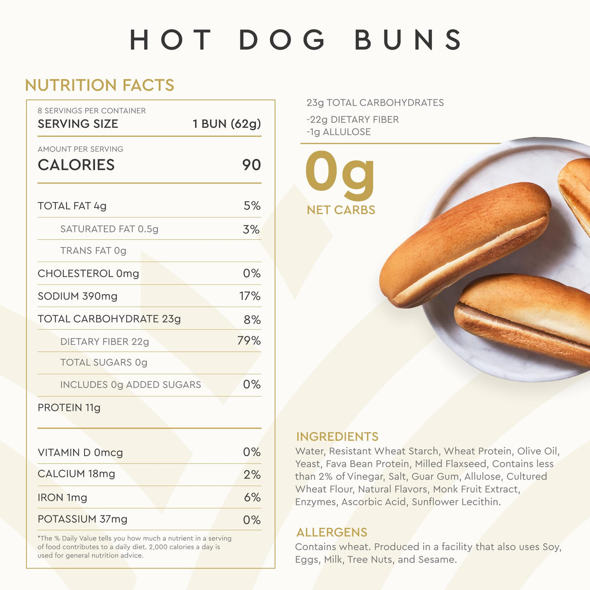 Hero Classic Hot Dog Bun - Delicious Rolls & Net Low Carb Hot Dog Buns | High Fiber, 0G Net Carbs, 0G Sugar & 90 Calories Per Se