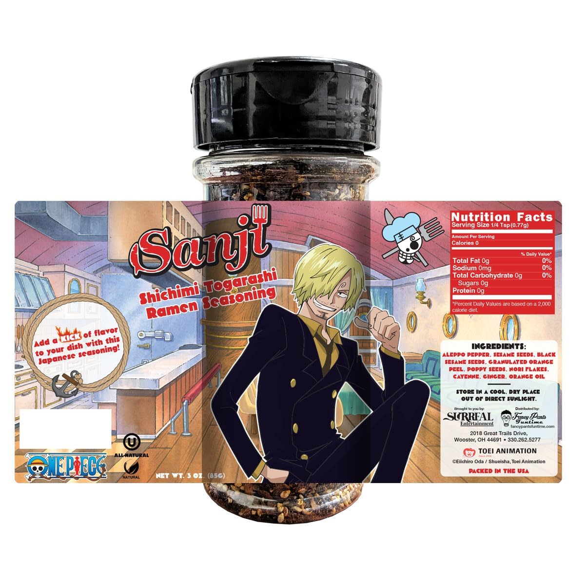 One Piece Sanji Shichimi Togarashi Spicy Ramen Seasoning Powder - Japanese Spice - Officially Licensed, 3.3 oz Bottle (Pack of 2