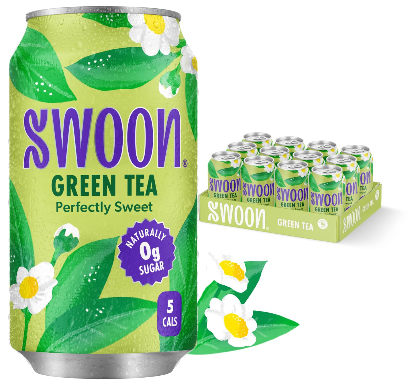 Swoon Green Tea, Zero Sugar, Lightly Caffeinated, Naturally Sweetened, 12 Fl Oz, 12-Pack