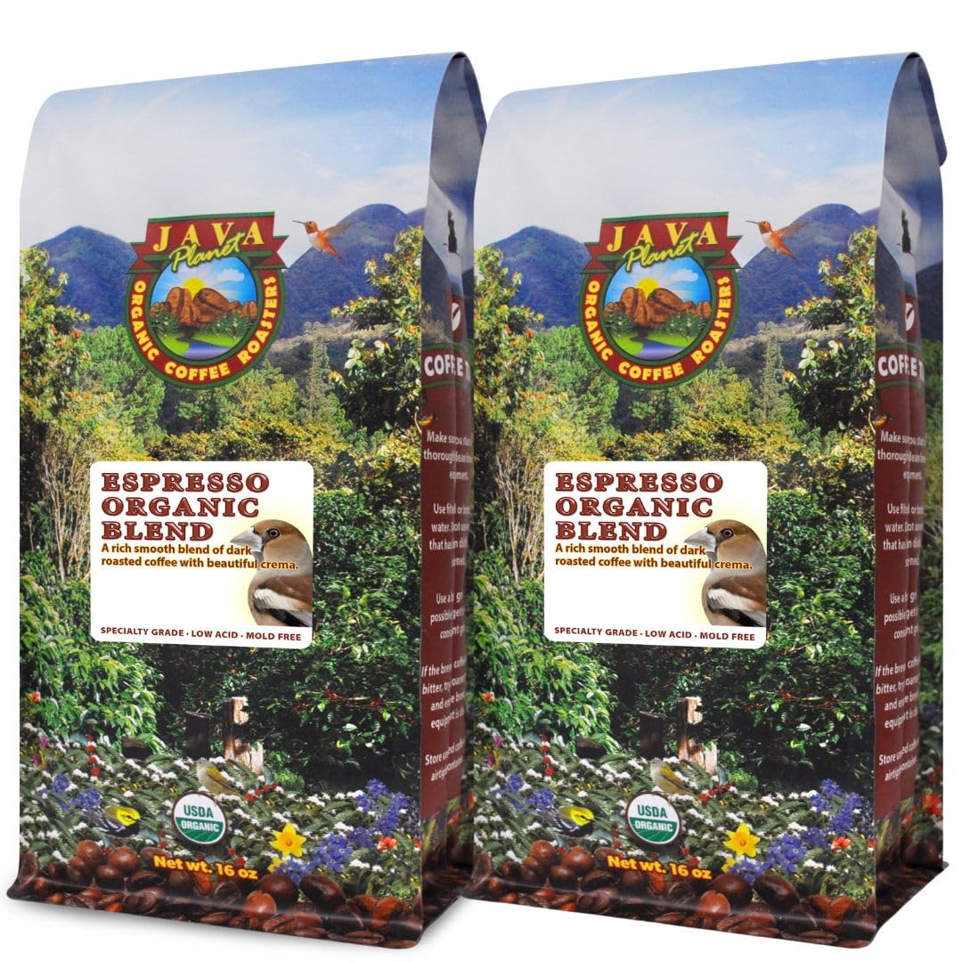 Java Planet Organic, Espresso Blend, Smooth Full Flavored Organic Coffee Beans, Low Acid, Whole Bean Coffee Two 1Lb Bags