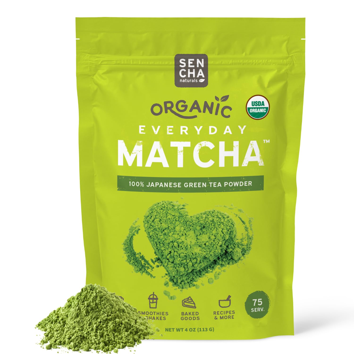 Sen Cha Naturals Organic Matcha Powder  Authentic Japanese Green Tea  Top-Grade First & Second Harvest Culinary And Ceremonial Grade Matcha Powder  Lattes & Baking  4Oz Bag (1 Pack)
