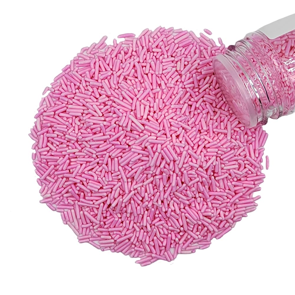 Homankit Pink Jimmies Sprinkles Edible Candy Toppings for Ice Cream, Cupcakes, Cakes, 2.75 Ounces