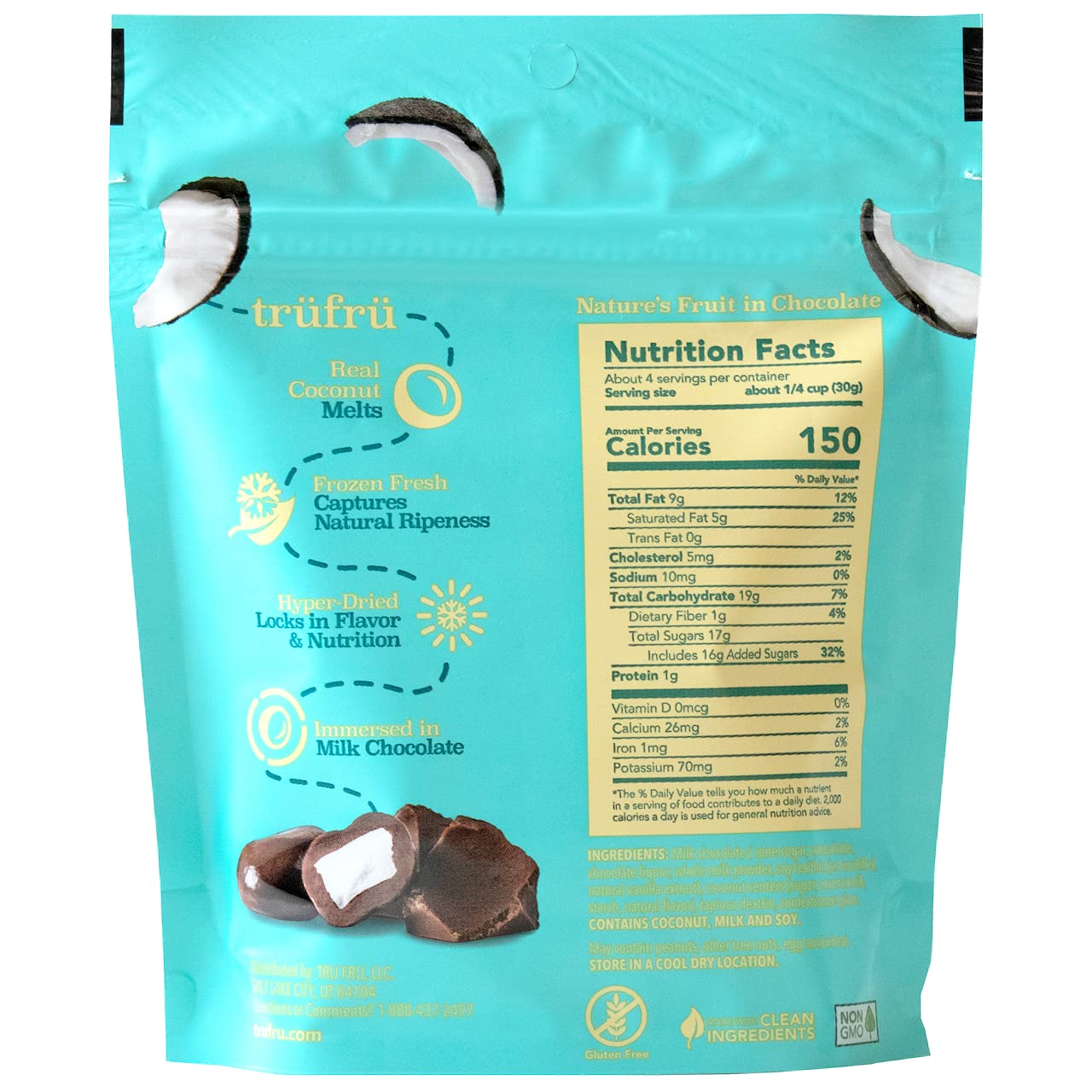 Tru Fru Real Coconut Melts Hyper-Dried Fresh In Milk Chocolate, 4.2 Ounce Bag