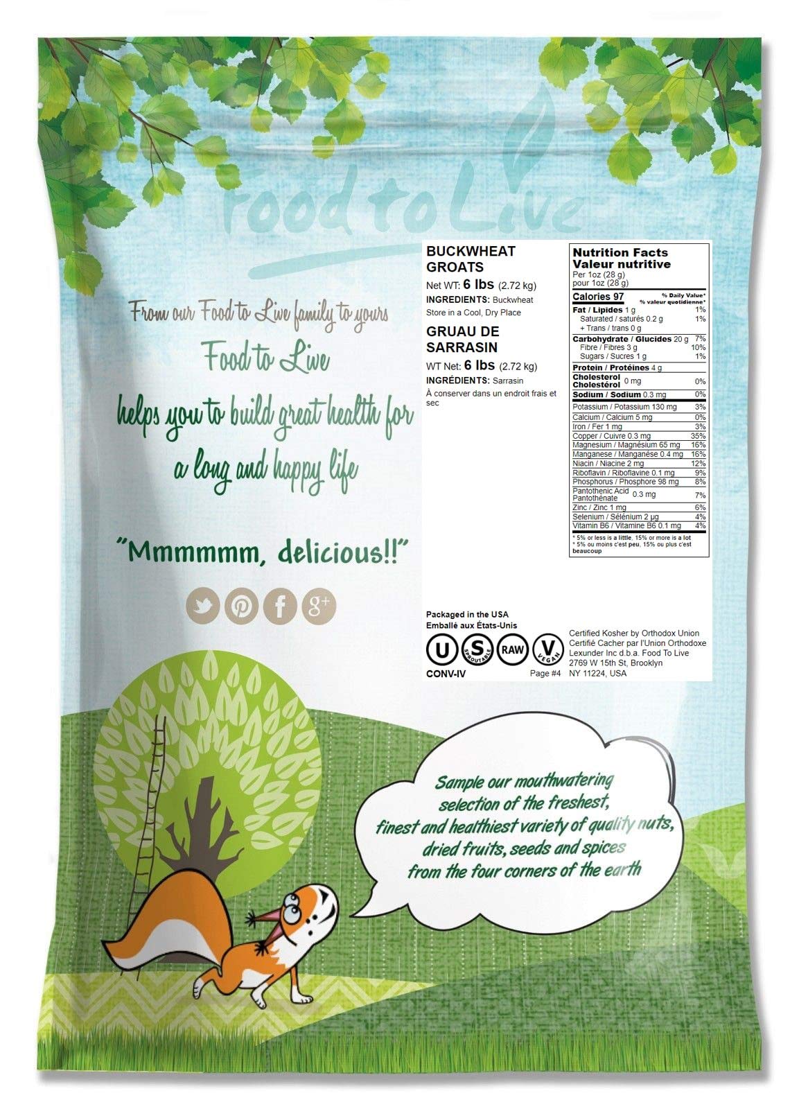 Food To Live Buckwheat Groats, 8 Pounds - Hulled Whole Grains, Raw, Kosher, Vegan, Sirtfood, Bulk, Good Source Of Dietary Fiber,