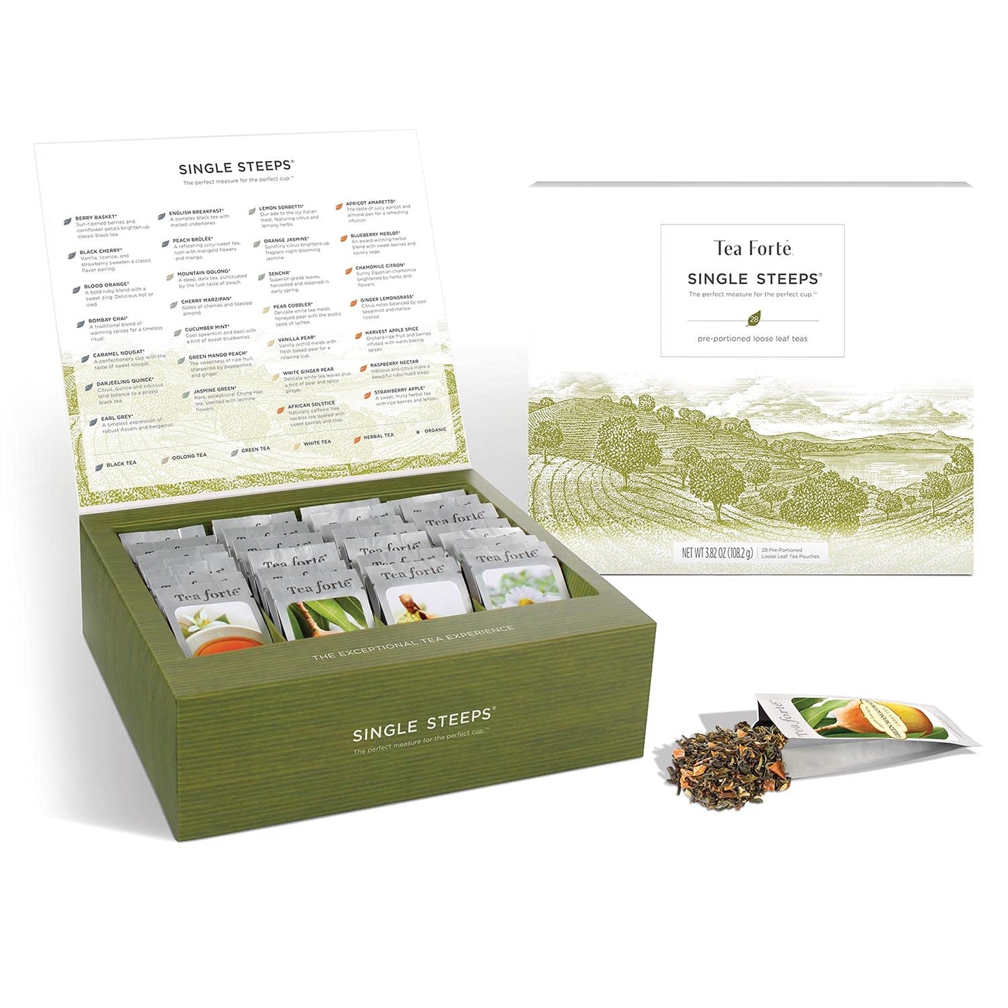 Tea Forte Classic Assortment Loose Leaf Tea Gift Set, 28 Count Single Serve Pouches, Assorted Blends