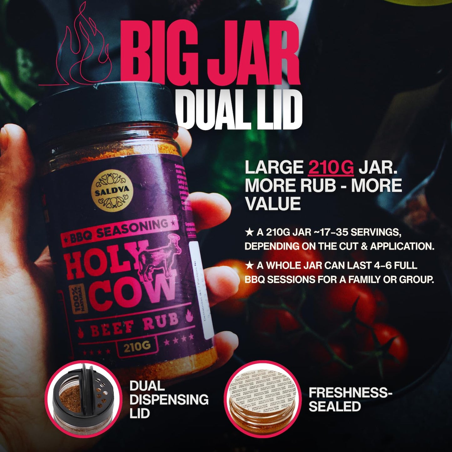 Holy Cow BBQ Beef Rub - 100% Natural Seasoning - Packs Amazing Flavour Into Any Cut Of Beef For Wonderful BBQ And Grill Dishes -