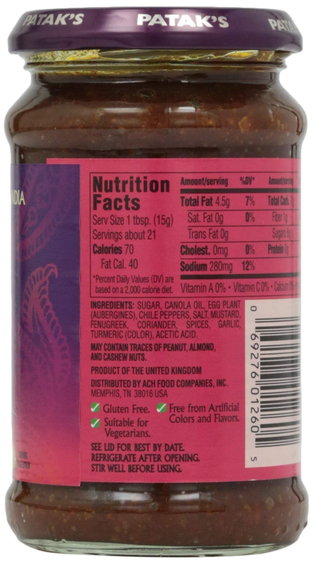 Patak s Brinjal Egg Plant Relish, Medium, 11 oz