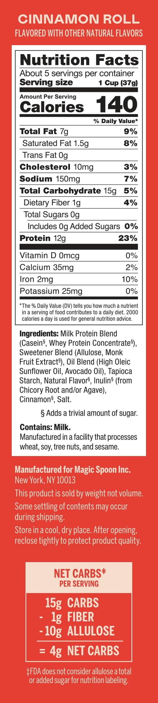 Magic Spoon Cereal - Cinnamon Roll 4-Pack of Cereal and Spoon - Keto & Low Carb Lifestyles, Gluten & Grain Free, High Protein, 0