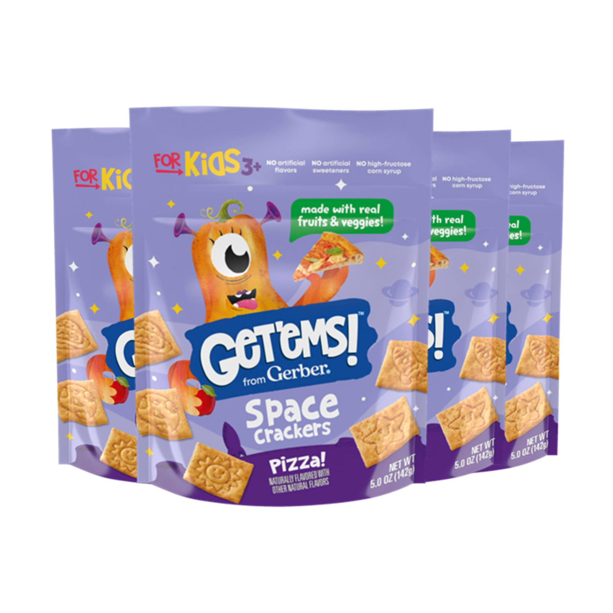 Get'Ems! From Gerber, Snacks For Kids, Pizza Space Crackers, Made With Real Veggies & Fruits, Iron & Vitamin E - 4 Pack