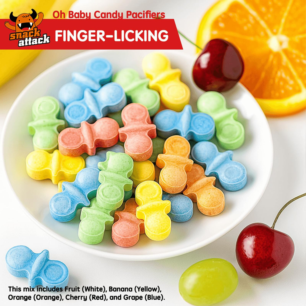 Snack Attack Candy Pacifiers - Colorful Hard Candy Shower Favors, 3lb Bag