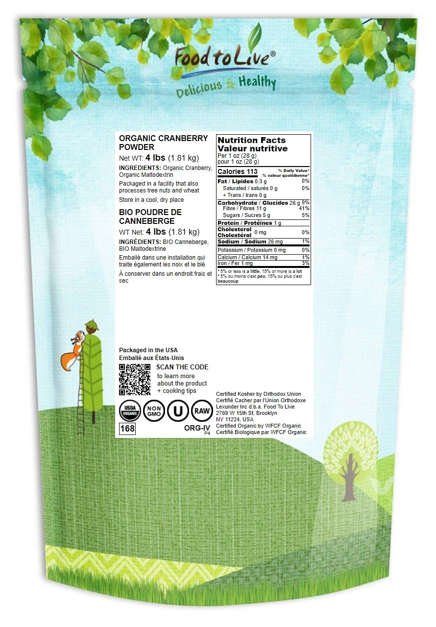 Food To Live Organic Cranberry Powder, 4 Pounds - Non-Gmo, Unsulfured, Raw, Dried Fruit, Vegan, Bulk, Great For Juices, Smoothie