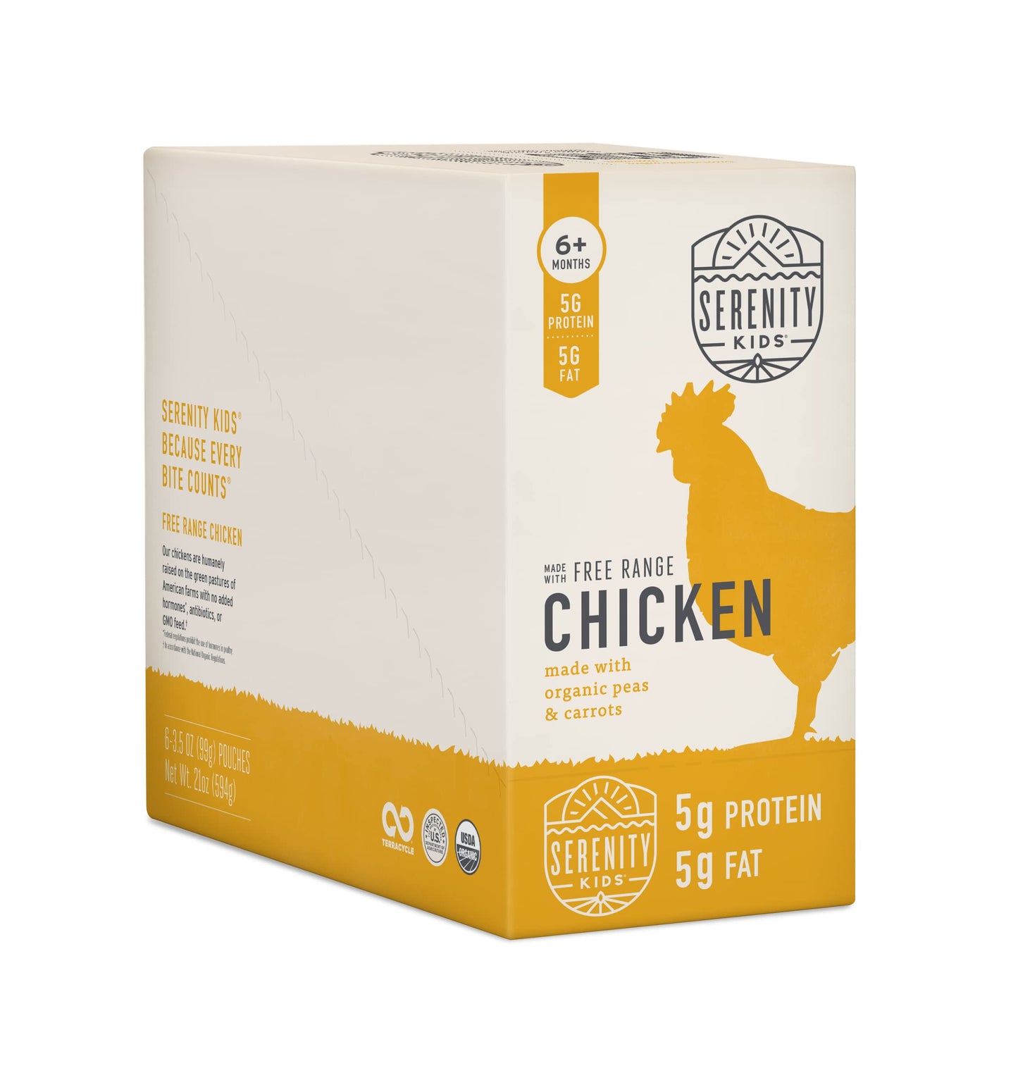 Serenity Kids 6+ Months Baby Food Chicken Pouch Puree - Ethically Sourced Free-Range Chicken & Organic Peas & Carrots - No Added Sugar & Protein-Rich & Bpa-Free Toddler Food - 3.5 Oz, 12 Pack