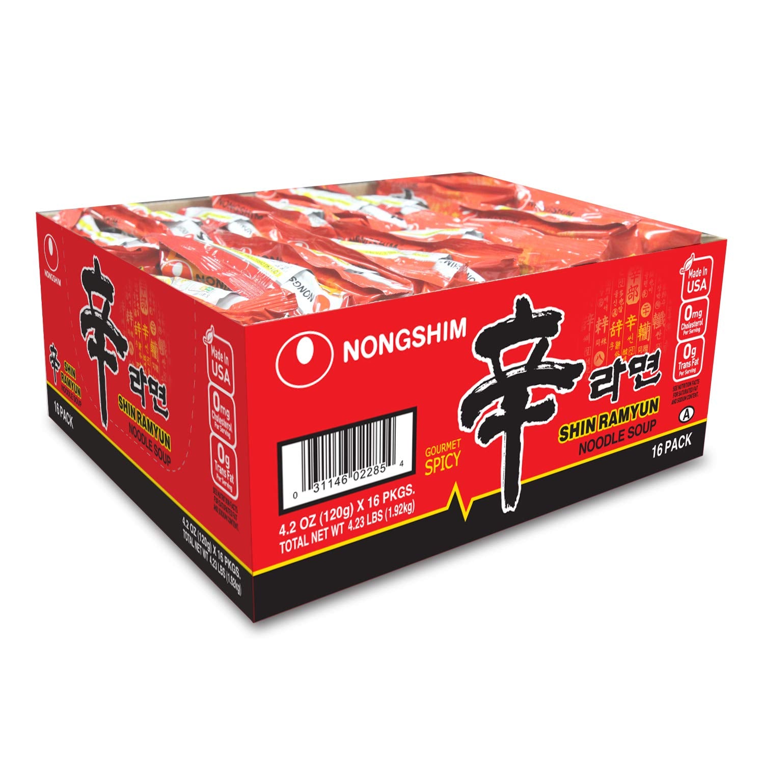 Nongshim Shin Noodle Ramyun, Gourmet Spicy Picante, 4.2-Ounce Packages (Pack Of 16)