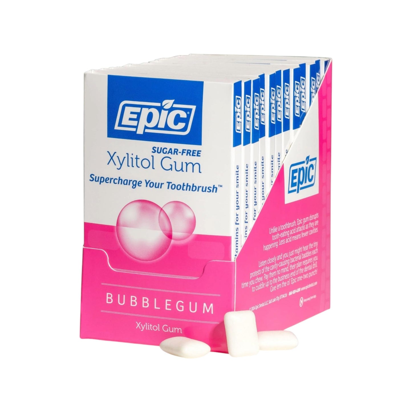Epic 100% Xylitol Bubblegum Chewing Gum - Sugar Free  Aspartame Free Dental Gum - Supports Oral Health & Fresh Breath - 12 Pieces (Pack Of 12)