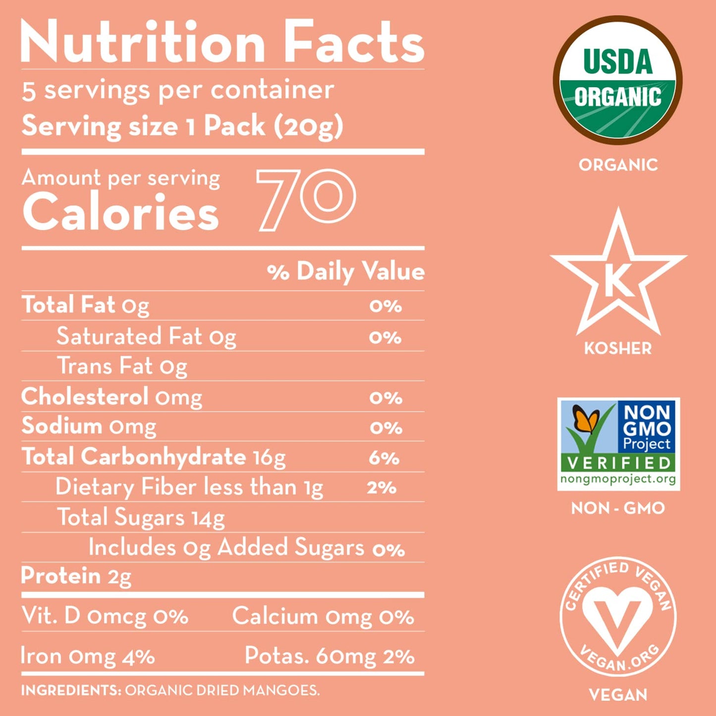 SUNNY FRUIT Organic Dried Mangoes - 30 Individual Packs, 0.7 Ounce Each, NON-GMO, Vegan, Halal, Kosher, No Sugar Added