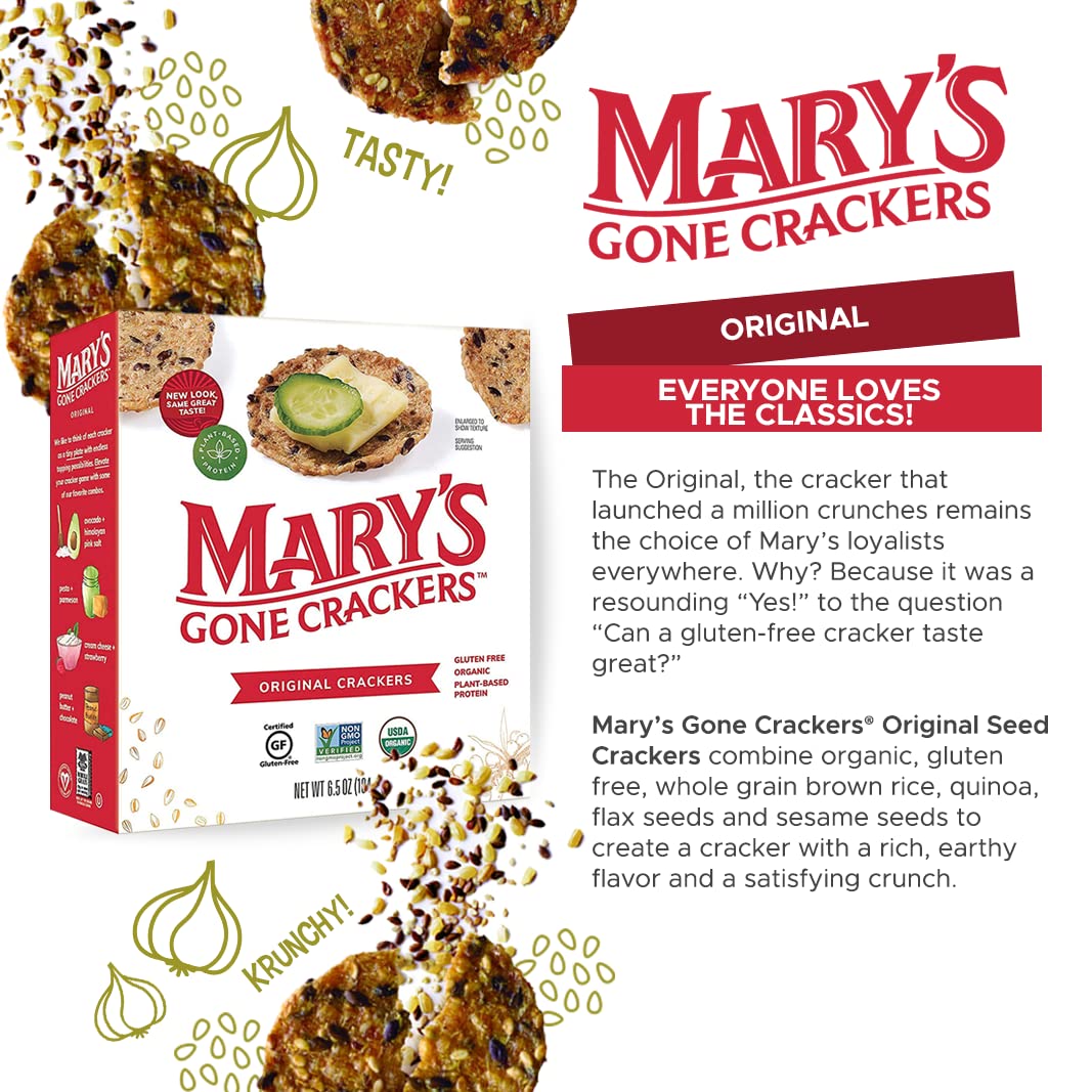 Mary'S Gone Crackers Original Crackers, Organic Brown Rice, Flax & Sesame Seeds, Gluten Free, 6.5 Ounce (Pack Of 1)