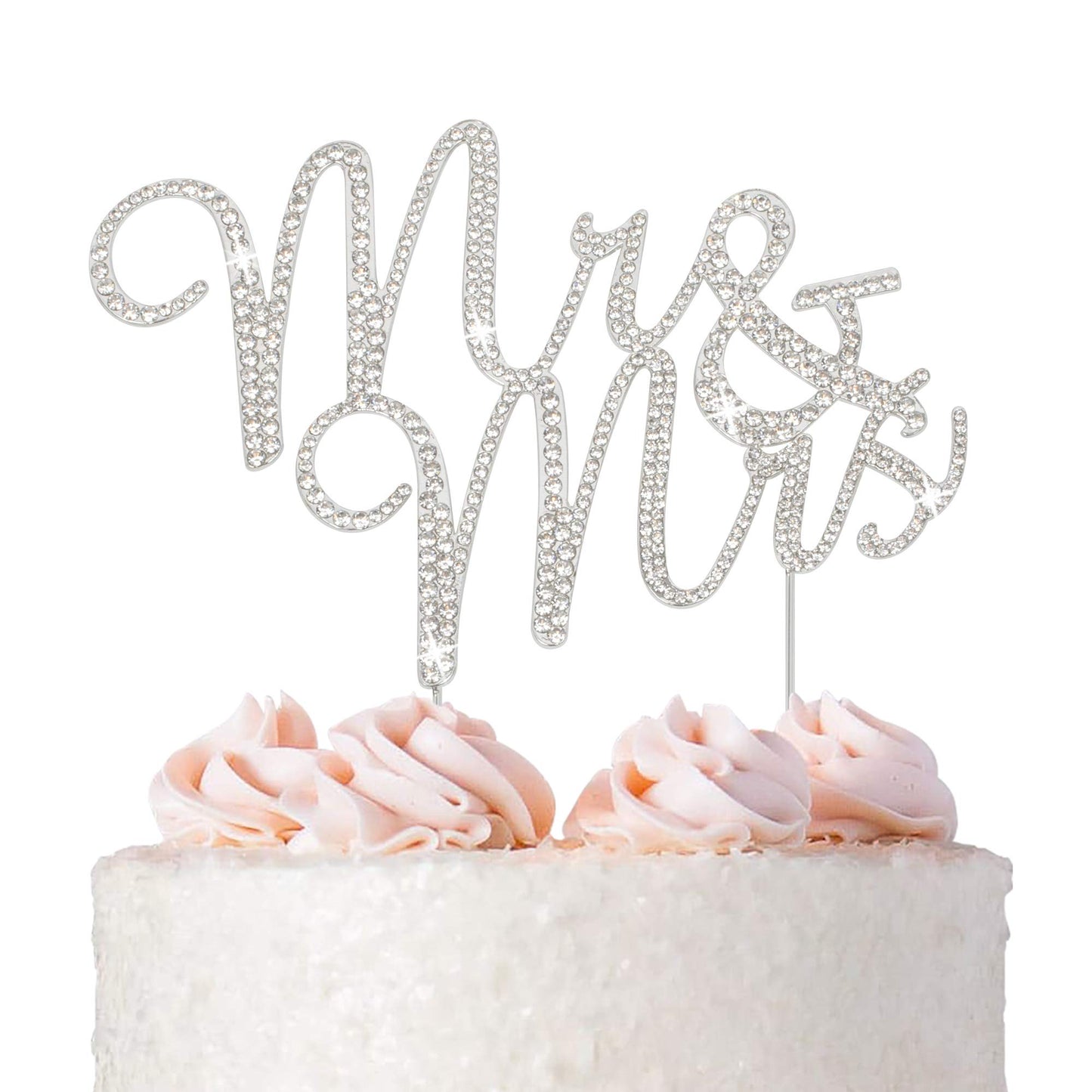 Crystal Creations Mr and Mrs Wedding Cake Topper - Premium Silver Metal - 1 Count Pack