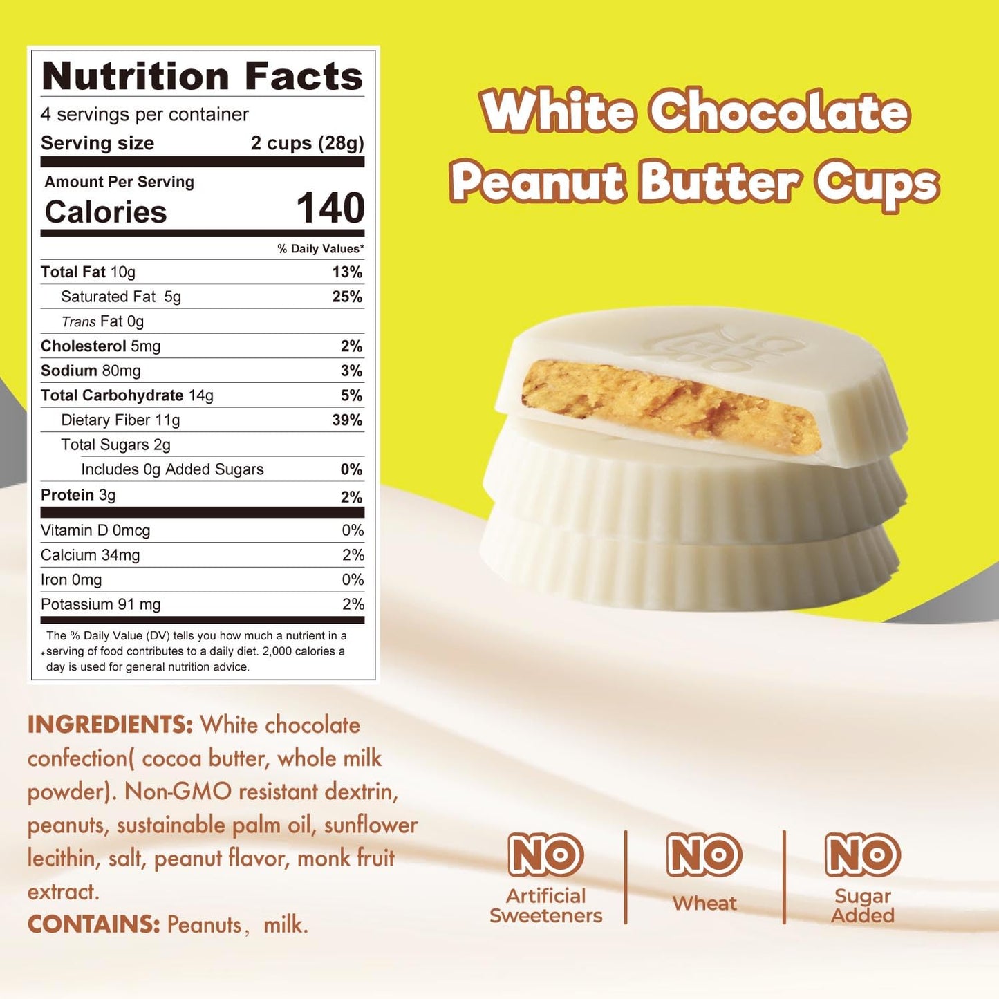 Choczero White Chocolate Peanut Butter Cups, No Added Sugar, Gluten Free, Low Carb Candy, 4 Ounce (Pack Of 4), 32 Cups Total