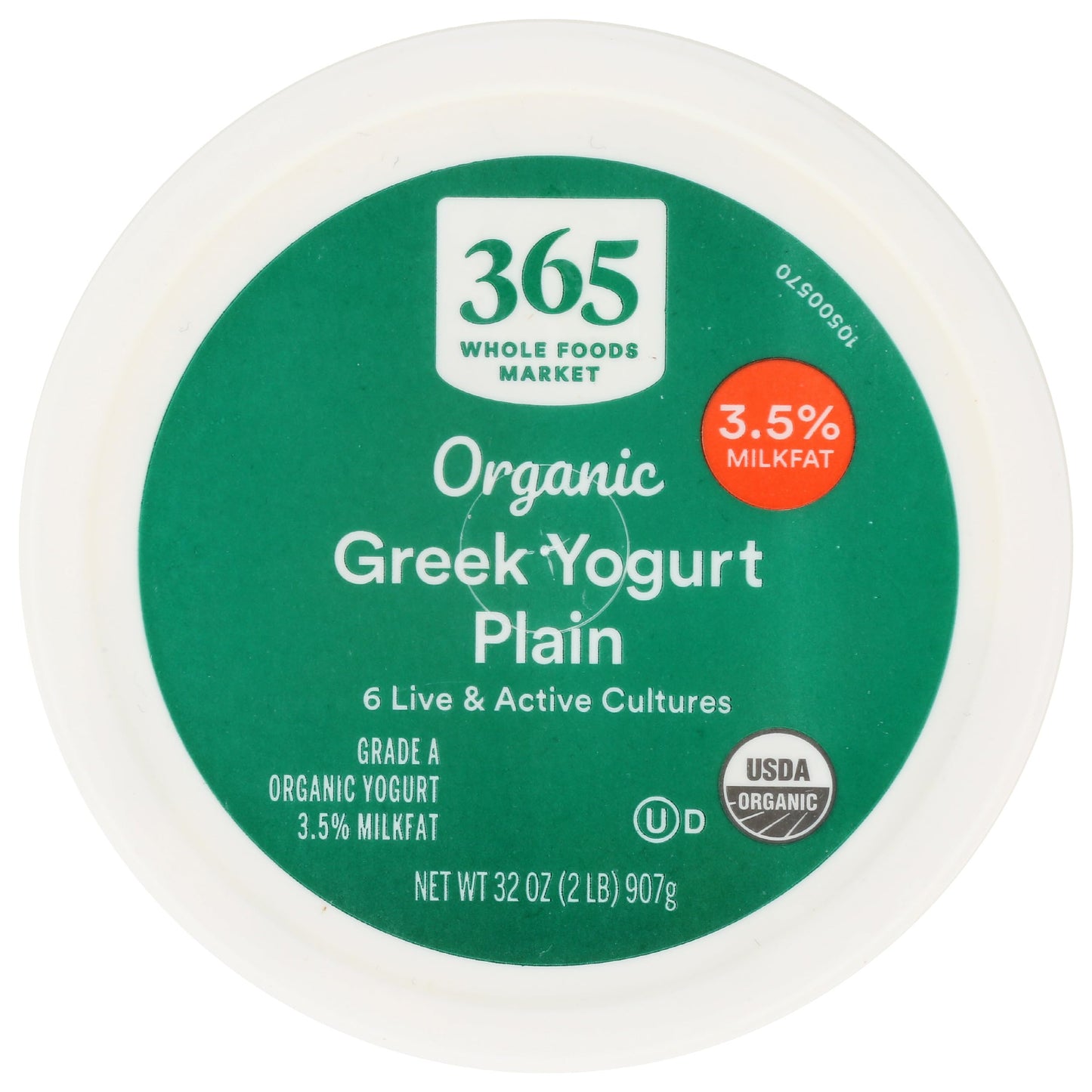 Organic Greek Whole Milk Yogurt, Plain, 32 oz